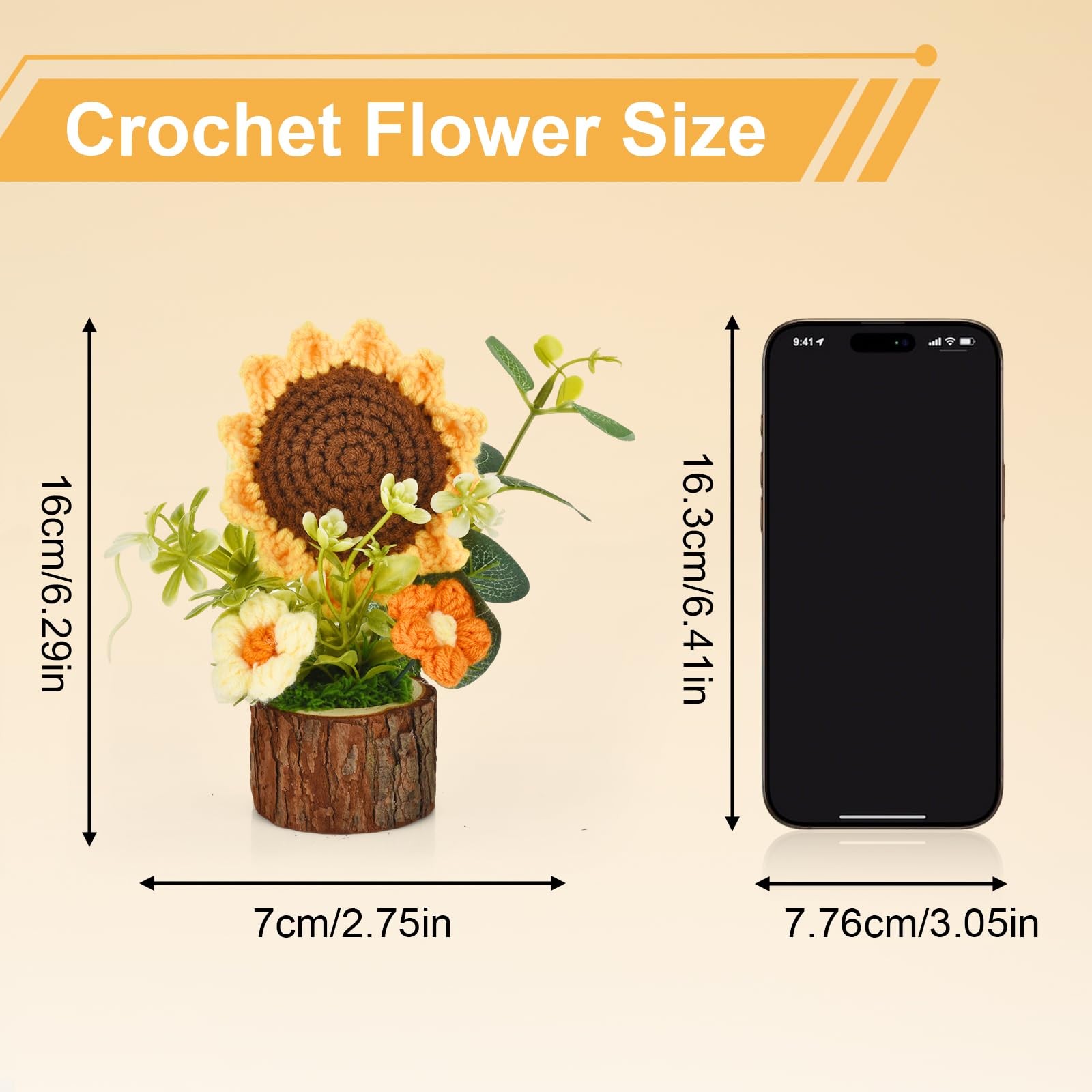 Adorable Crochet Flowers Bouquet, Handcrafted Knitted Sunflowers Wooden Pot,C…
