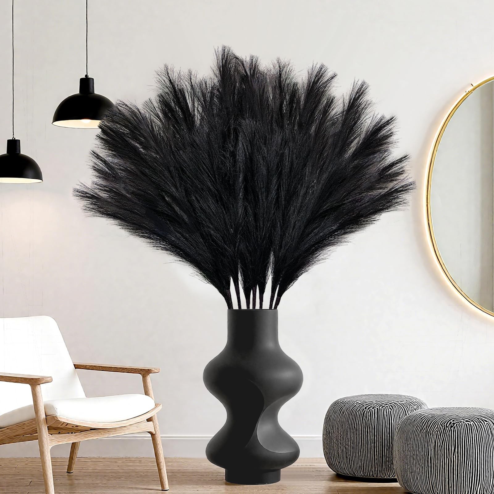 8Pcs Faux Black Pampas Grass Decor Tall, 35.4” Fluffy Artificial Pompous Gras…