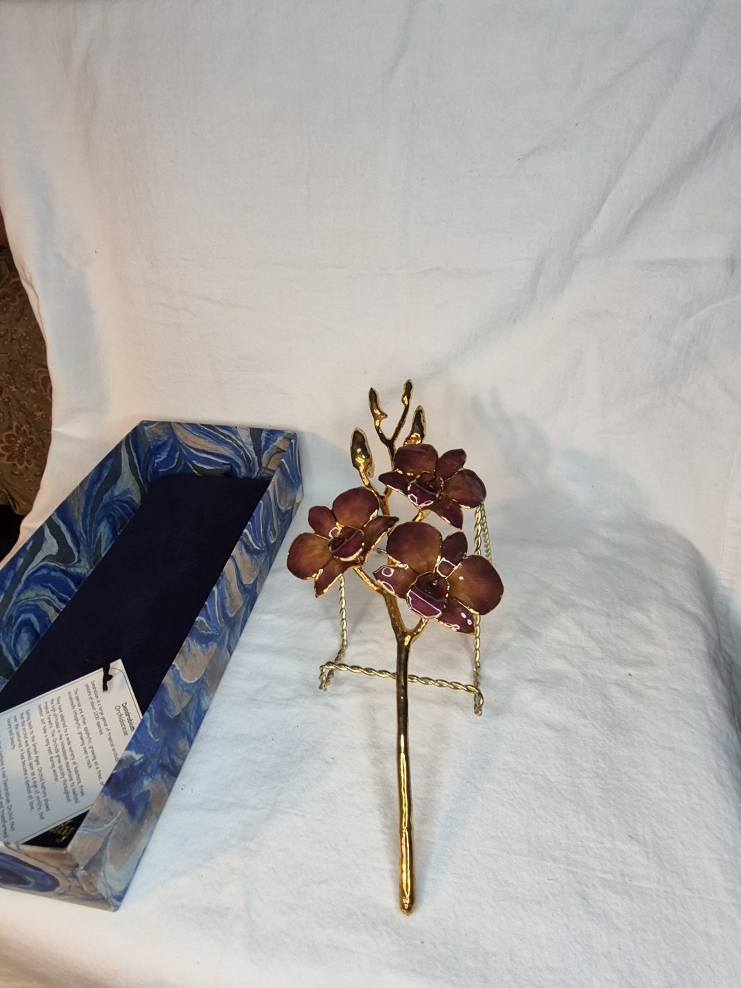 The Rose Lady 24Kt Gold Dipped Long Stem REAL Dendrobium Orchid NIB