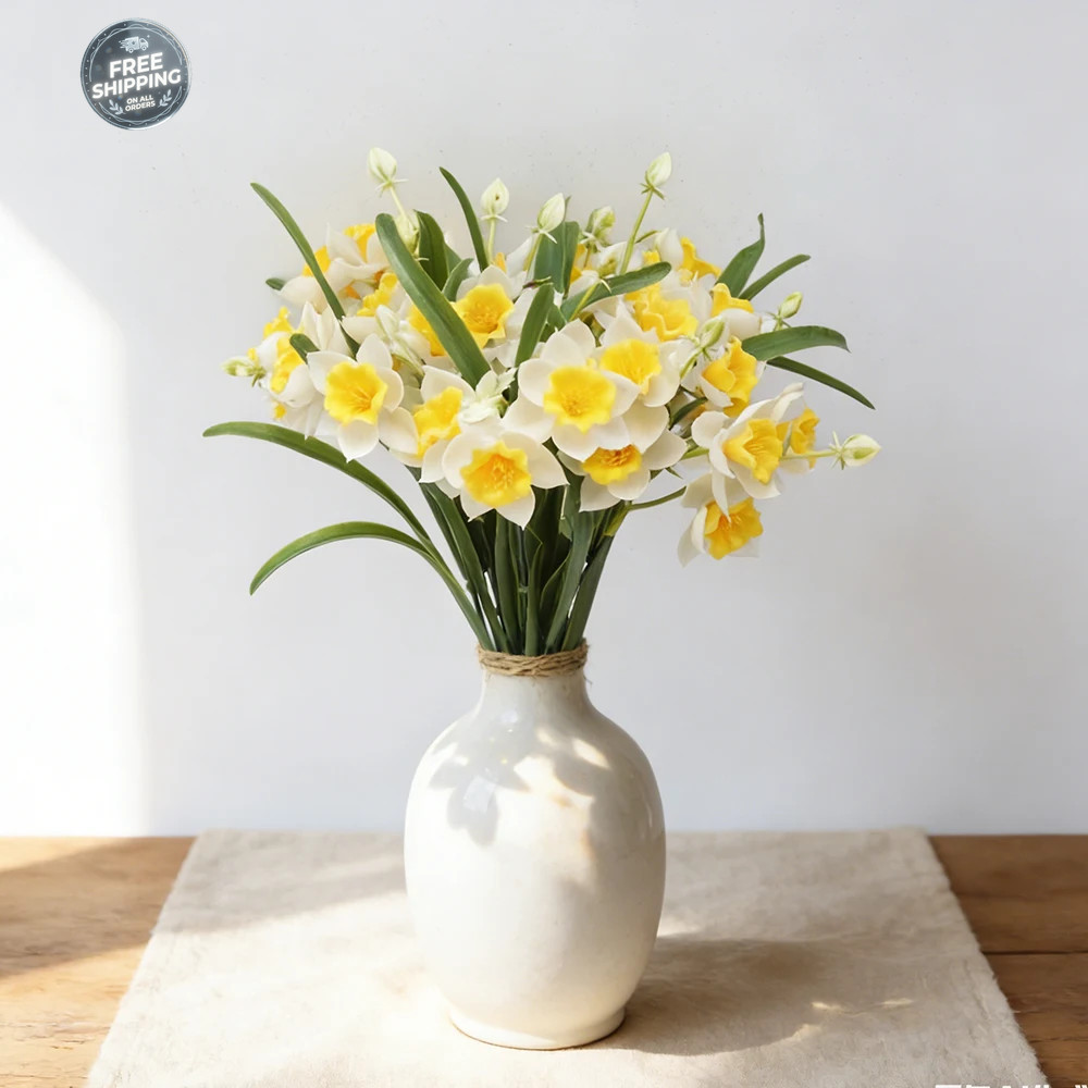 2 Bundles 30 Heads Artificial Daffodils Spring Flowers Soft Plastic Fake Flower
