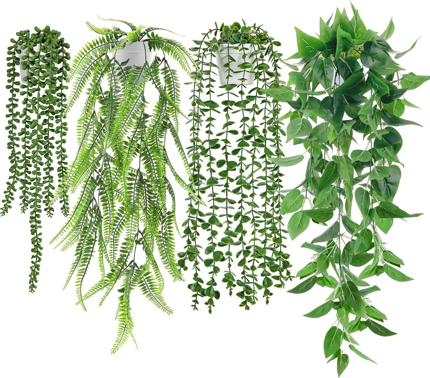 Lifelike Hanging Plants Set of 4 – UV & Water Resistant for Indoor & Outdoor