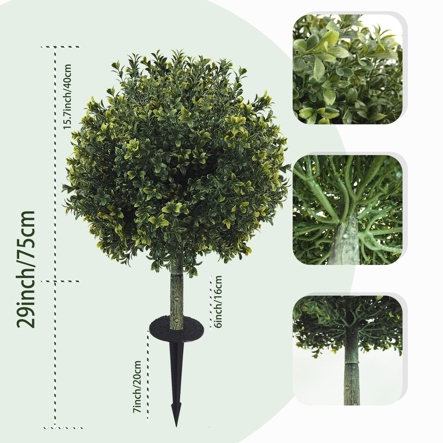2 Pack 40cm Spherical Artificial Greenery Stake with 16cm Extension Rod