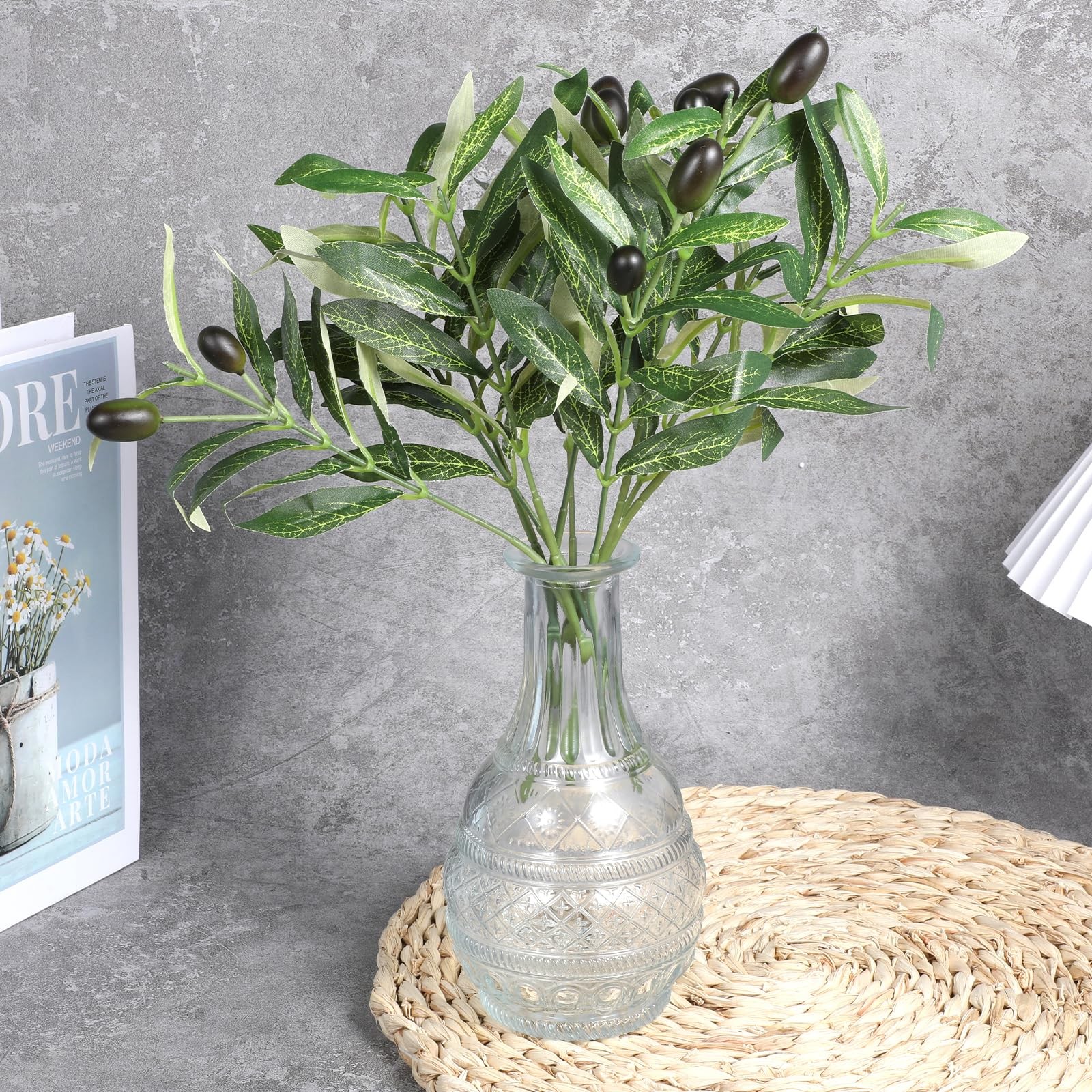 5 Pack Artificial Olive Tree Branches 11 Inch Faux Greenery Stems Decor