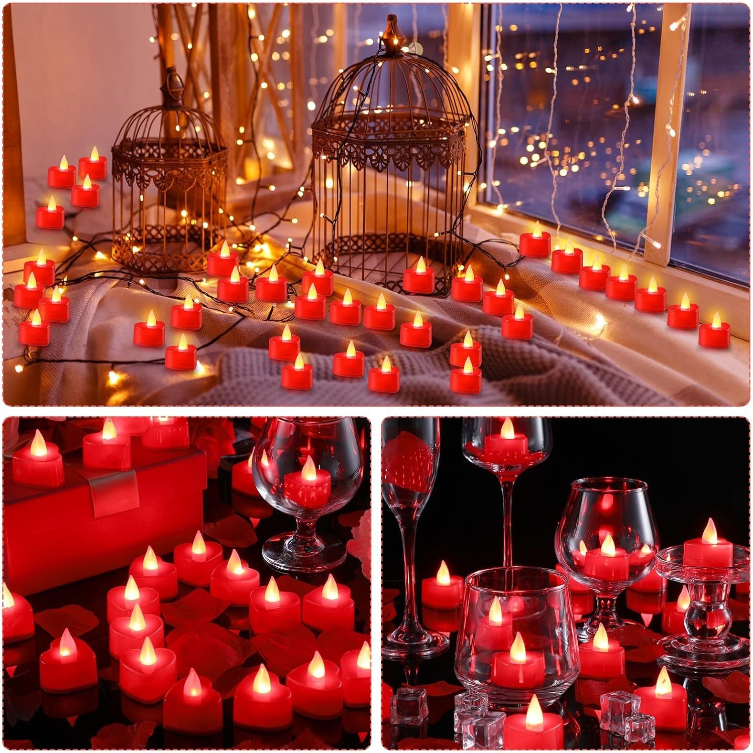 Heart Candle and Rose Petal Set – 72 LED Lights & 6000 Petals for Romantic Decor