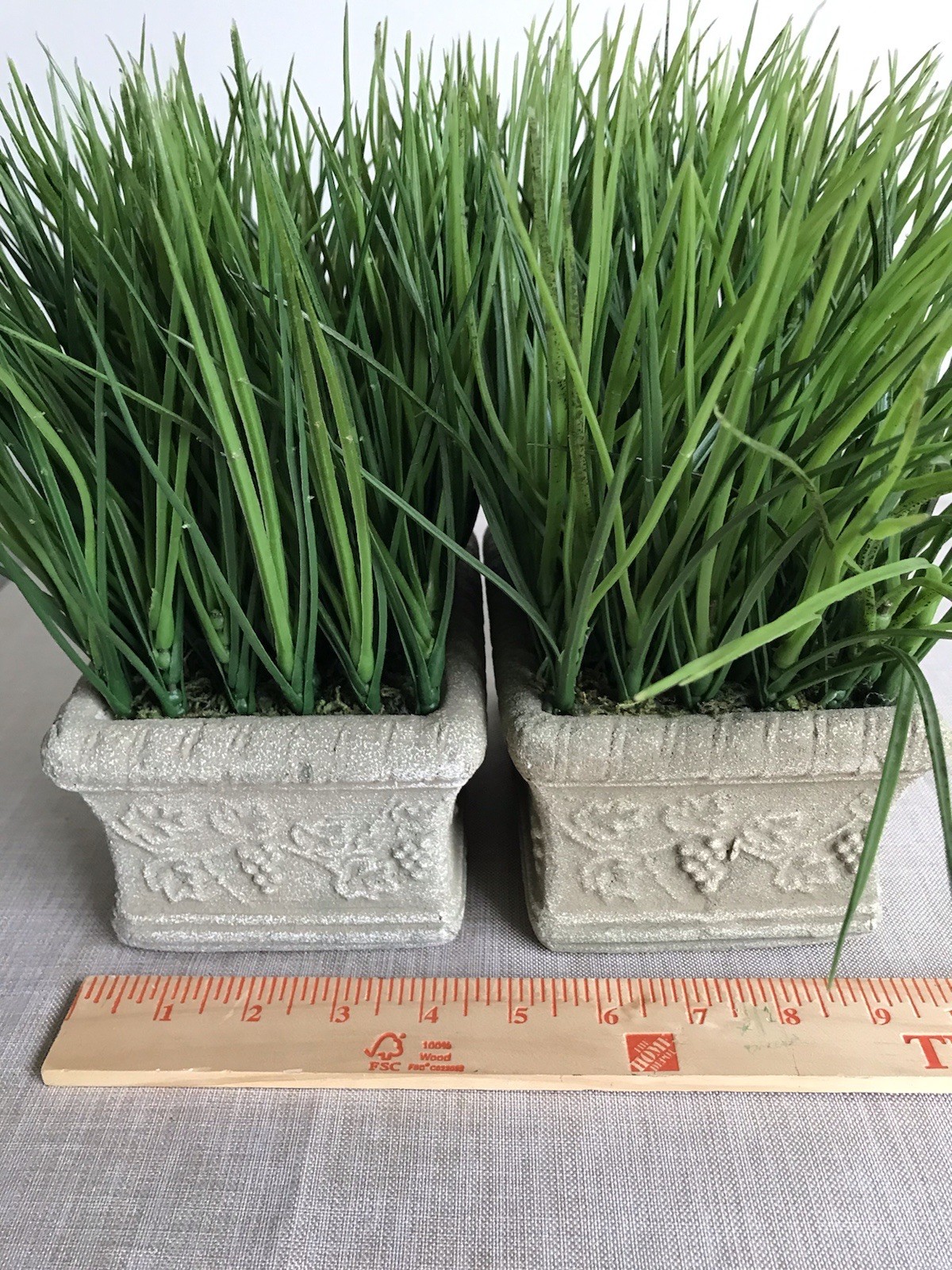 Set of 2 Faux Potted Grass in Faux Concrete Planter Patio Decorative Accent