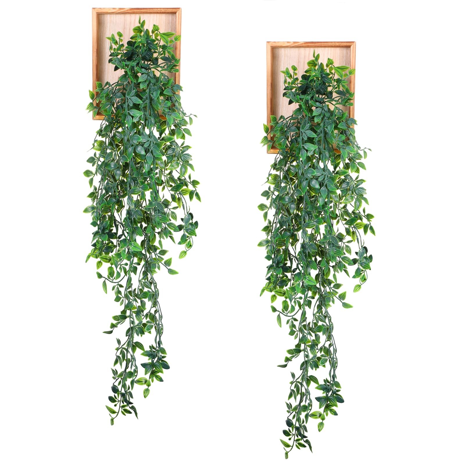 2 PCS Artificial Fake Hanging Plant Wooden Frame Mandala Leaf Vine Home Decor