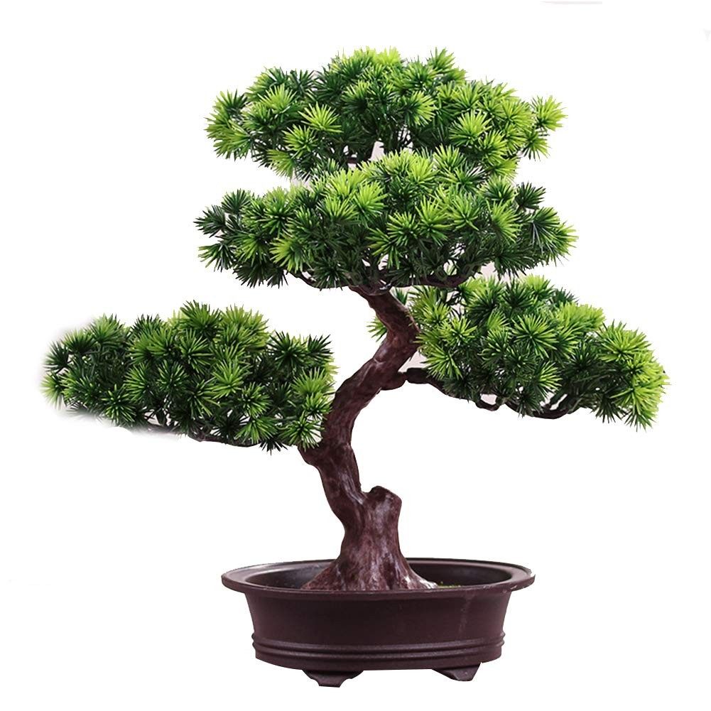 11 Inch Artificial Bonsai Pine Tree Faux Potted Plant Desk Display Fake Tree