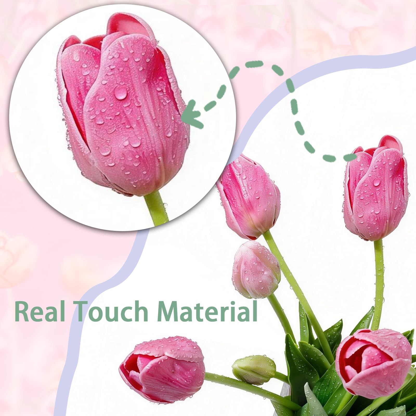 Deep Pink 15PCS 15.75″ Artificial Tulips, Premium Latex Natural Feel Fake Flo…