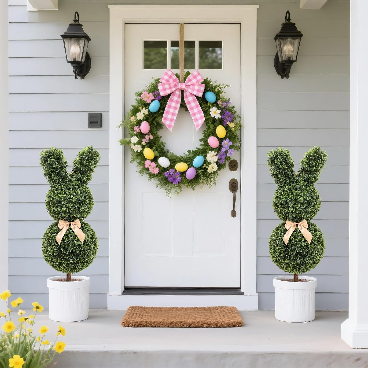 Boxwood Bunny Topiary, 36 Inch Artificial Rabbit Tree for Easter Decor, 3FT Faux