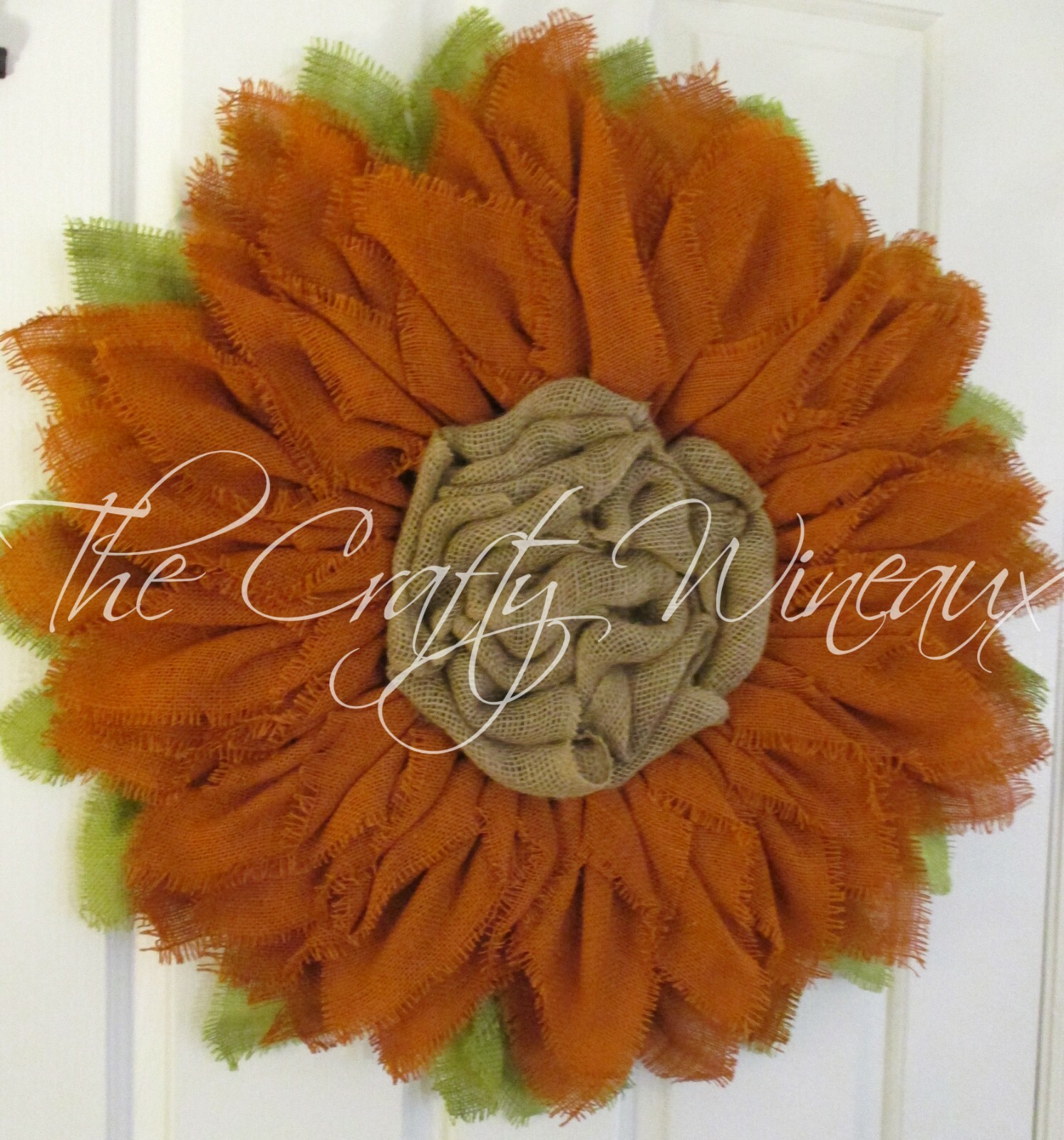 The Crafty Wineaux – Extra Thick 25″ Burnt Sienna Burlap Sunflower Wreath