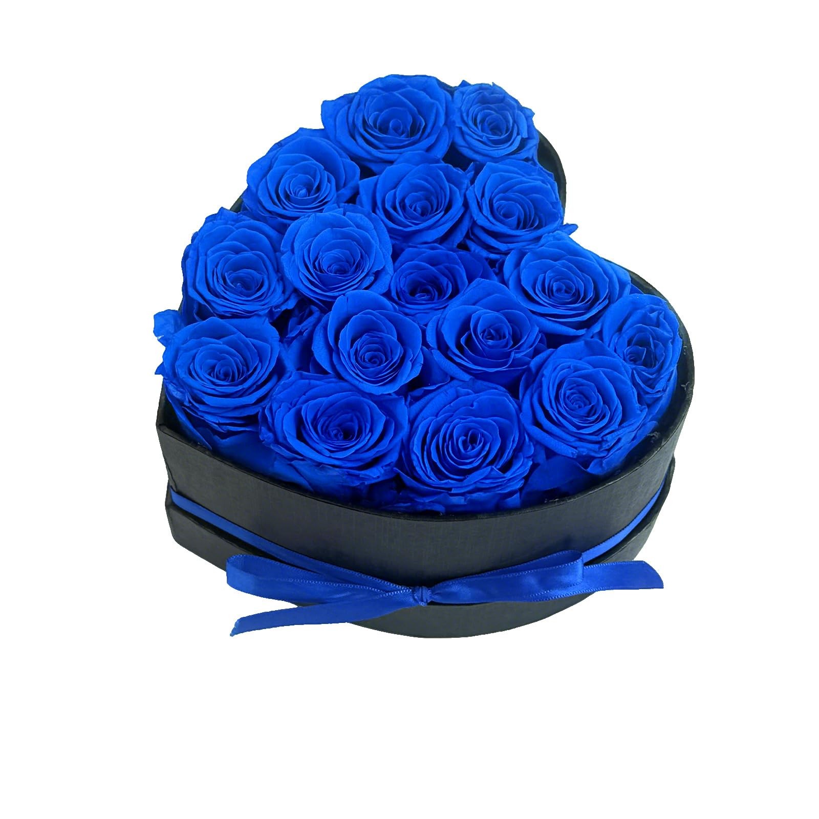16 Preserved Blue Roses In Suede Heart Box Forever Flowers Mothers Day Gift