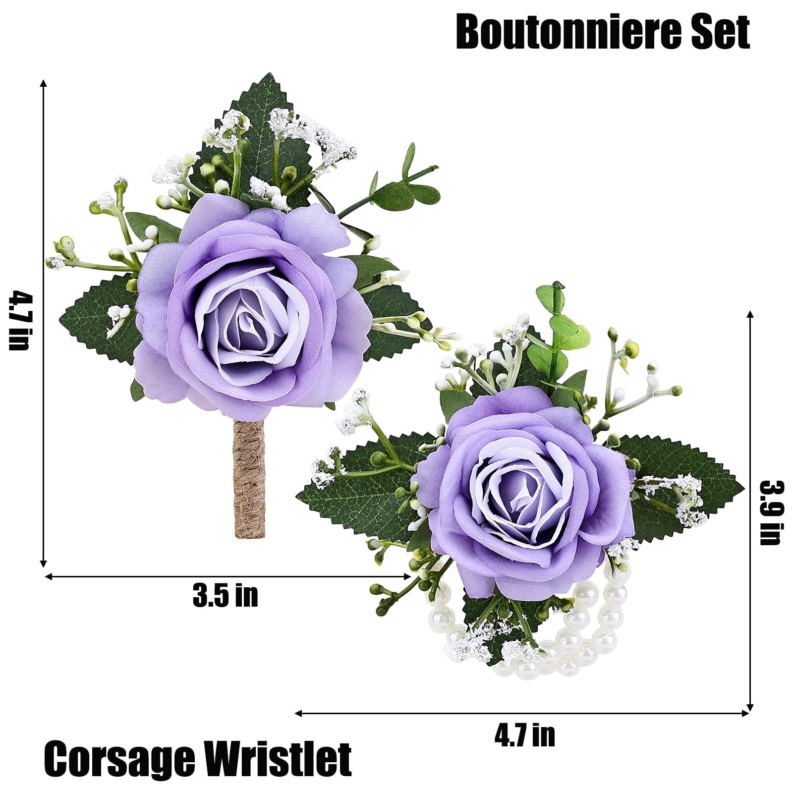 2Pcs Purple Wrist Corsage and Men Boutonniere Set, Artificial Flower Wristlet…
