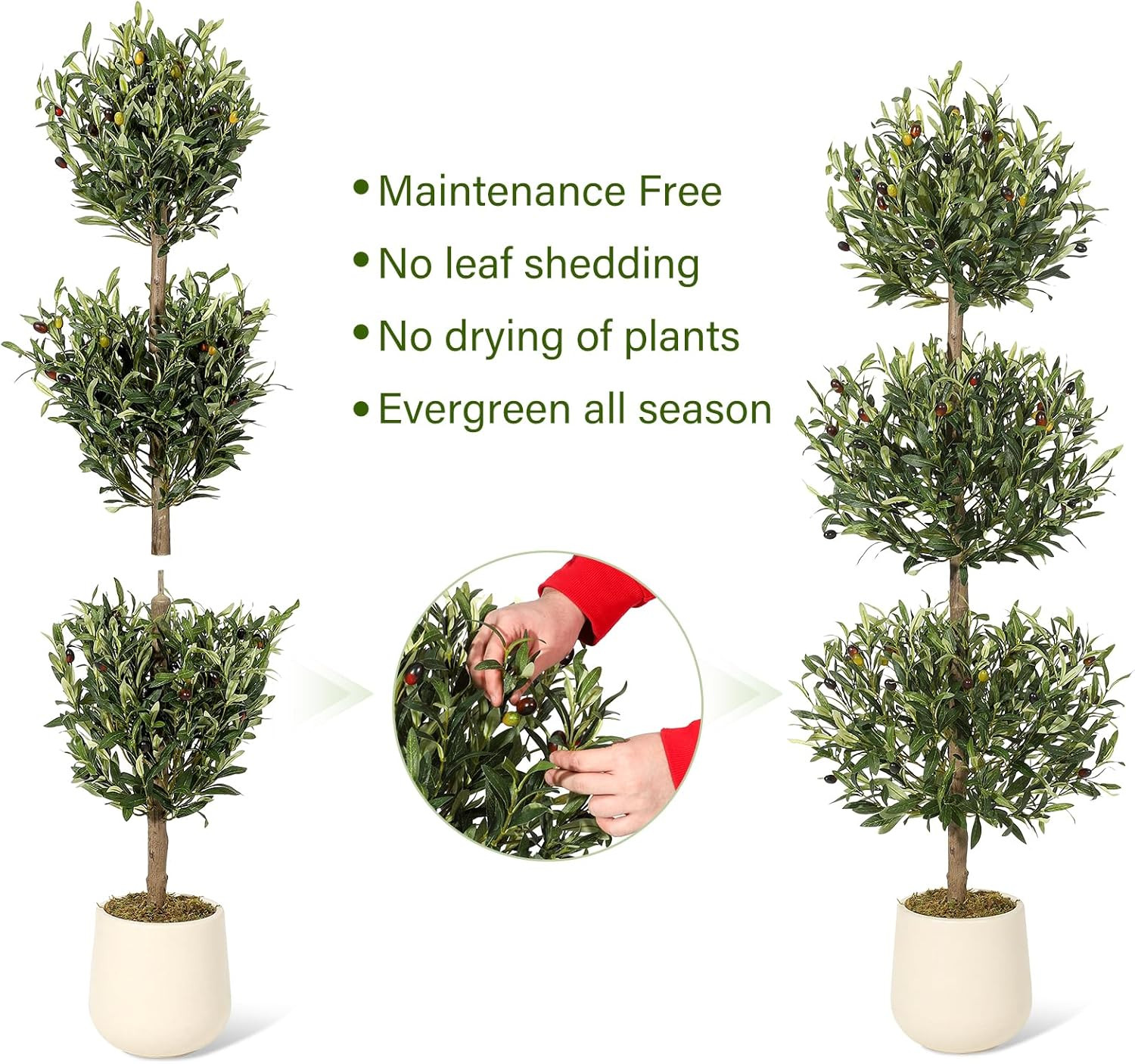 5 Ft Artificial Olive Tree, Triple Ball Topiary Faux Plant with Moss & Pot, Outd