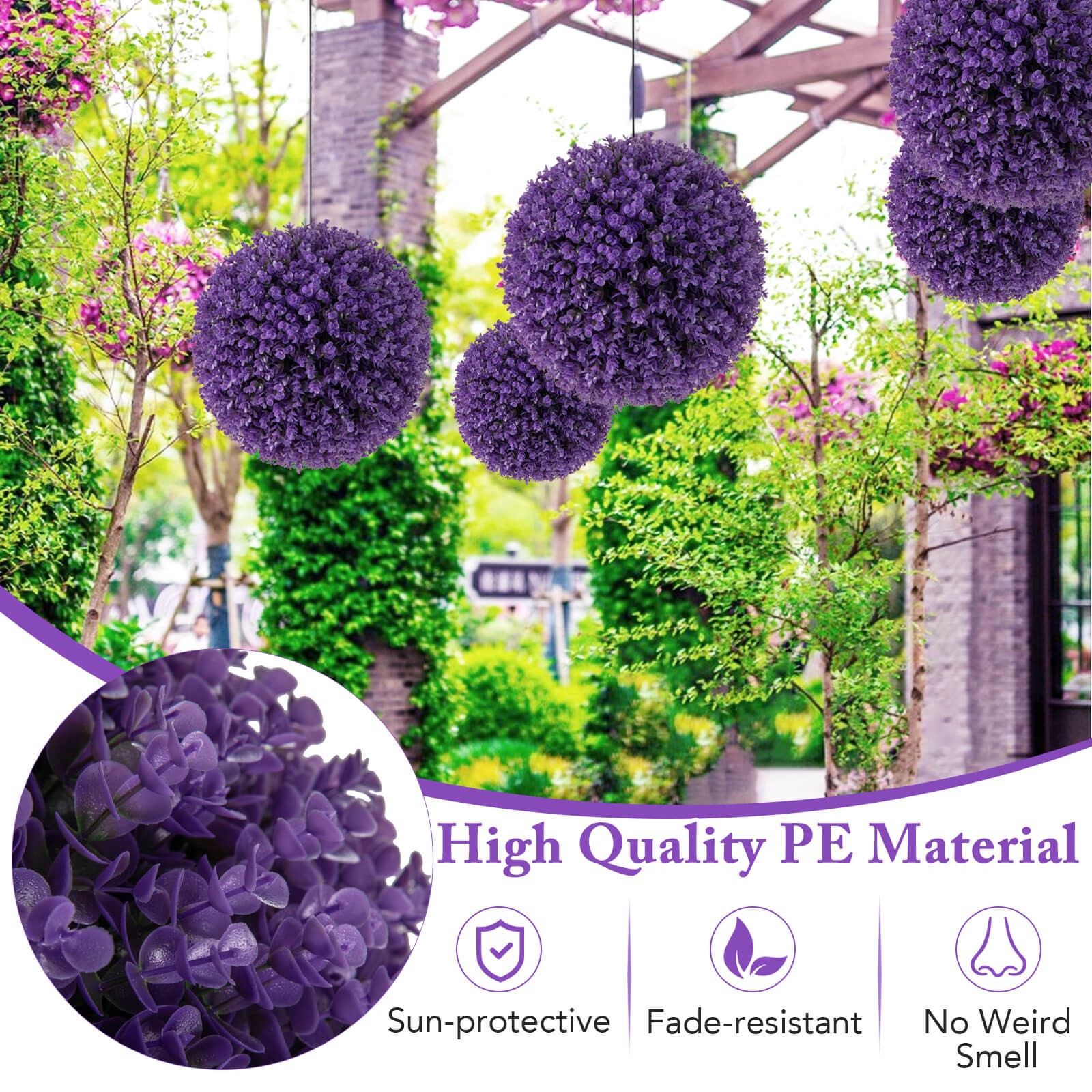 2 PCS Artificial Plant Topiary Balls w/7 Layers Leaves UV Protected for Garden