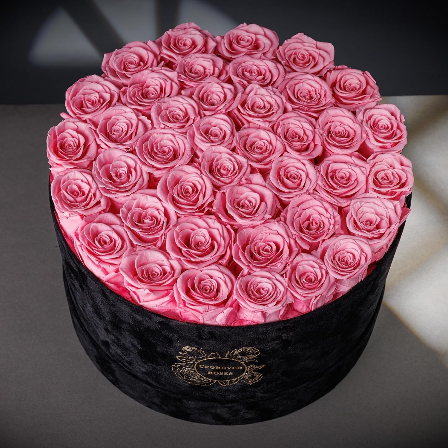 Charming 40-Piece Preserved Roses Gift in Suede Box: Lasting Elegance for Her