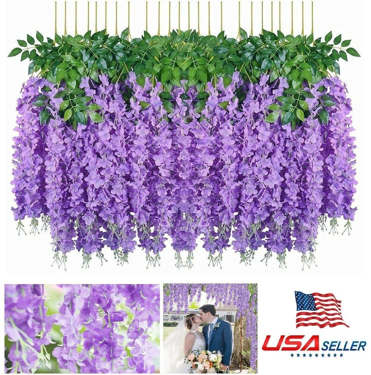Purple Artificial Wisteria Hanging Garland Flower Garden Wedding Decor 12/24 Pcs