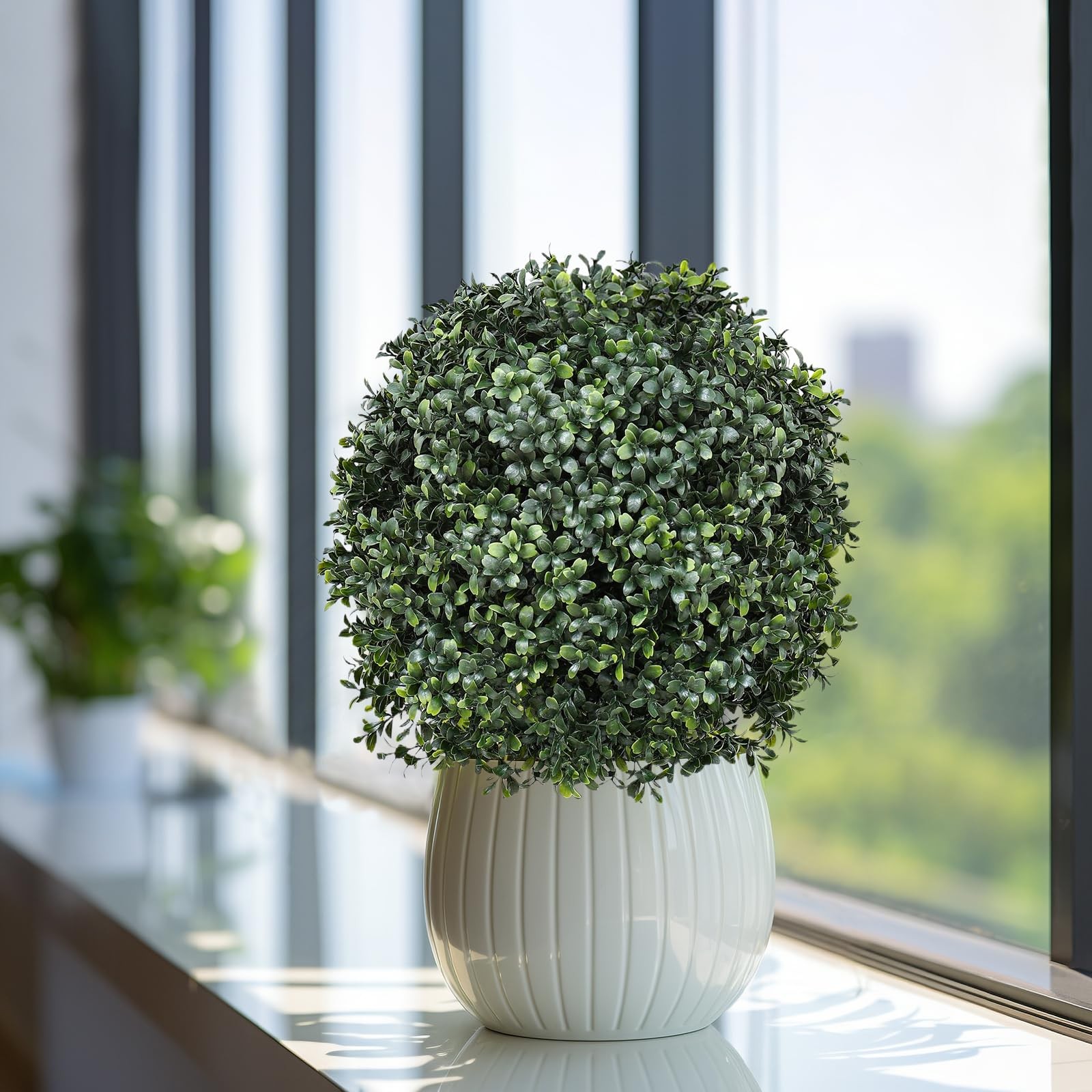 2 Pack Faux Boxwood Plants Outdoor (22″ T,13″ D) – Artificial Boxwood Ball To…
