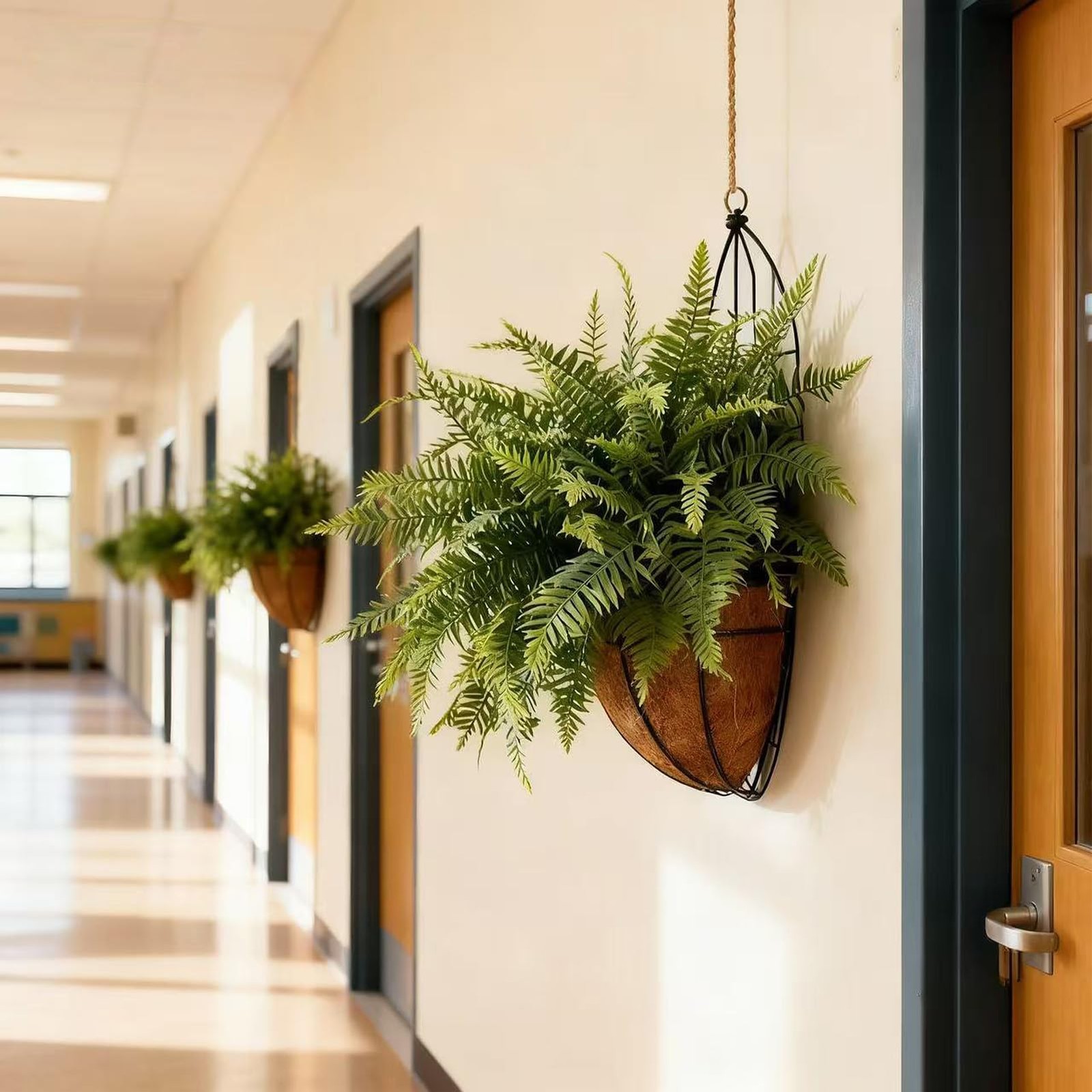 Faux Boston Fern with Hanging Basket – 18in Fake Hanging Fern, Lifelike Artif…