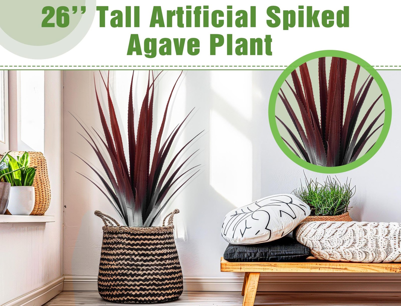 2 Pcs 26” Realistic Red Artificial Aloe Vera Plant Faux Agave Plant Potted U…