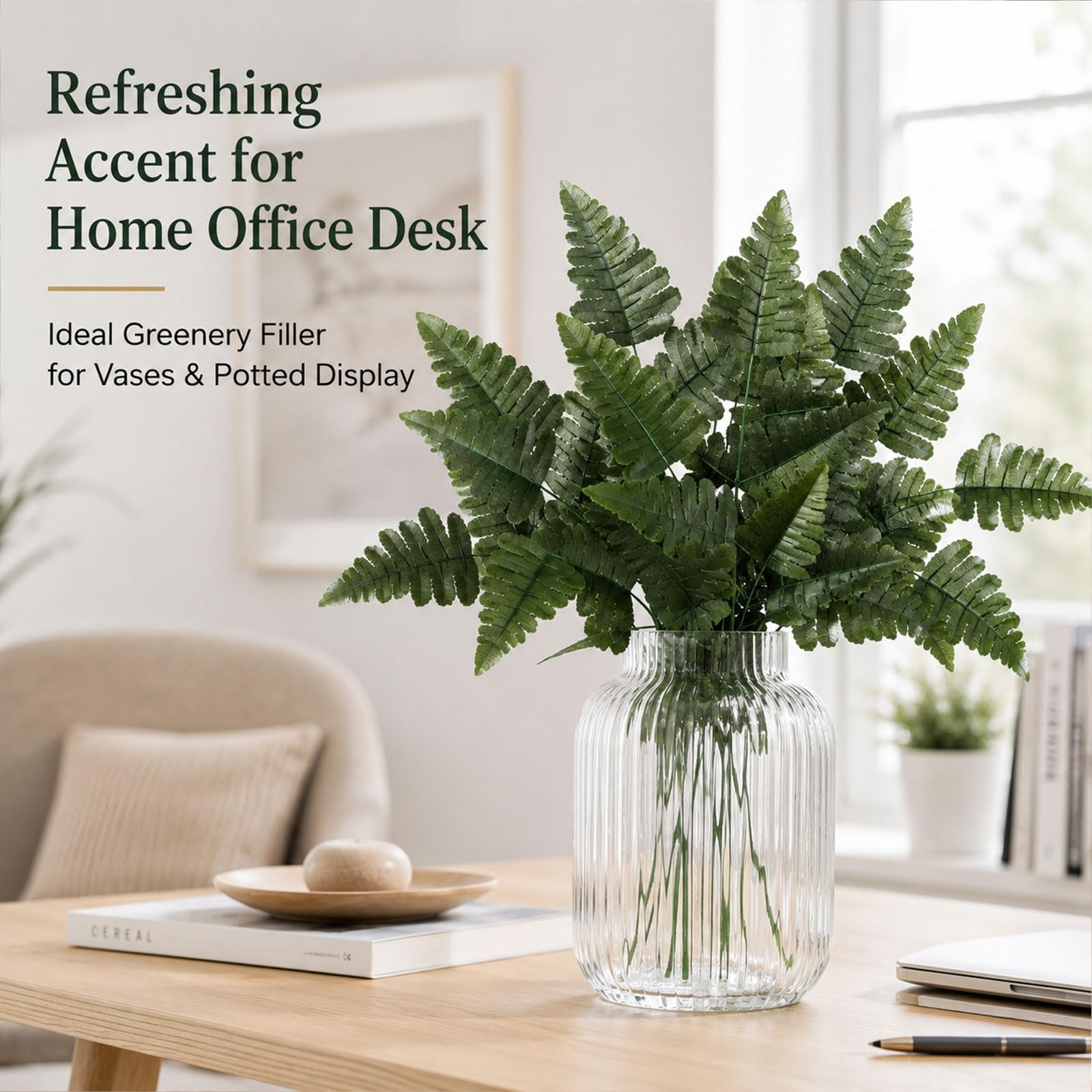 100 Pcs Artificial Silk Green Fern Leaves 17.7″ Faux Greenery