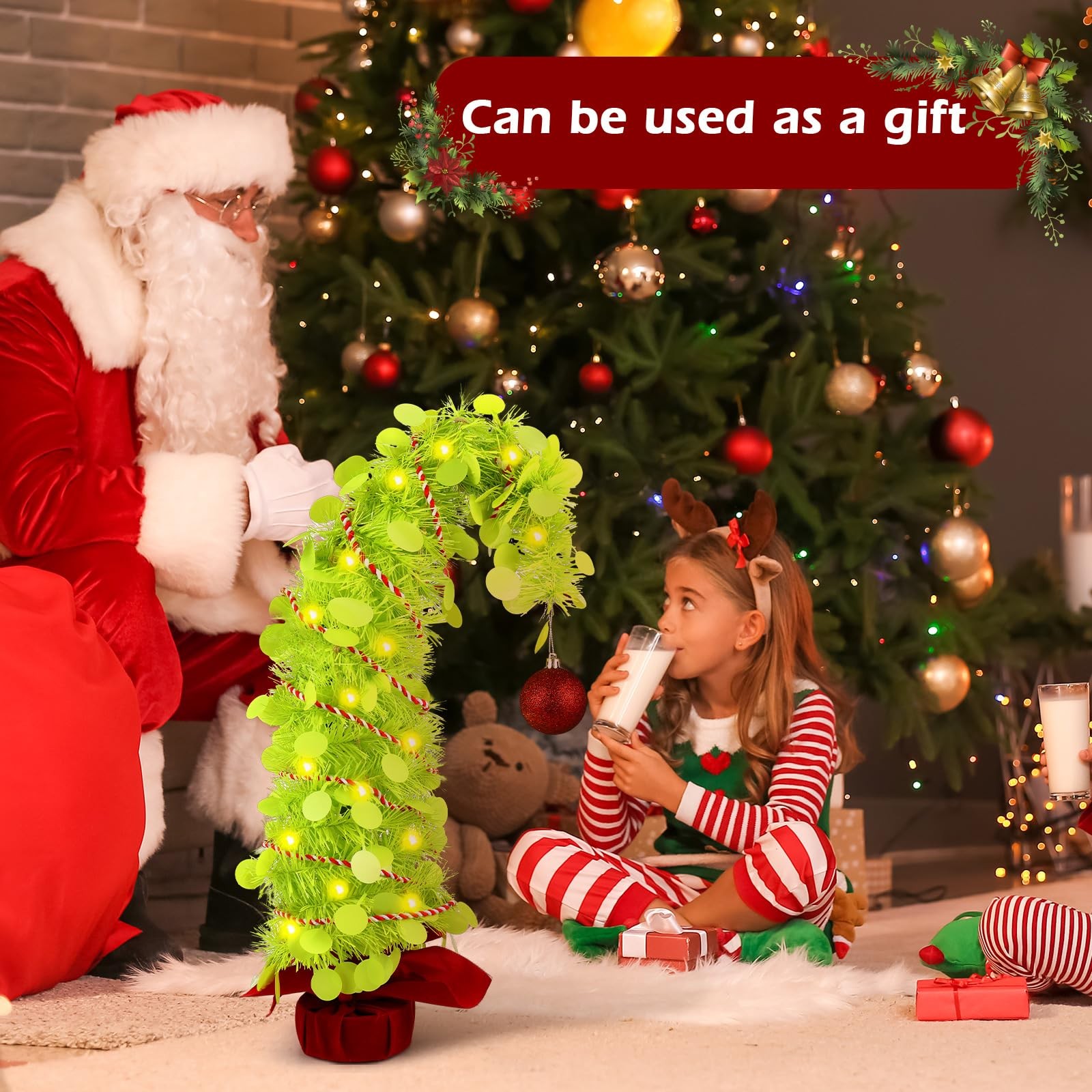 2.1 FT Whimsical Bendable Tabletop Christmas Tree Lime Green Curved Shape