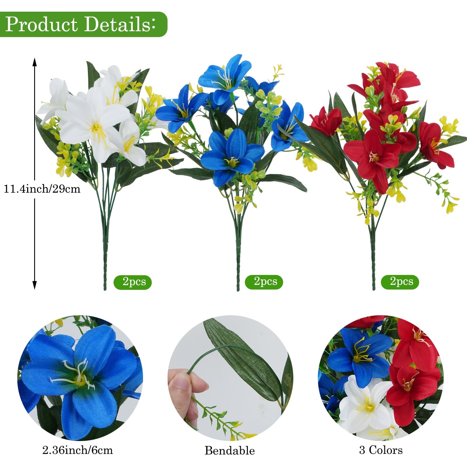 6 Bundles Patriotic Artificial Flowers Red White and Blue Flowers Artificial …