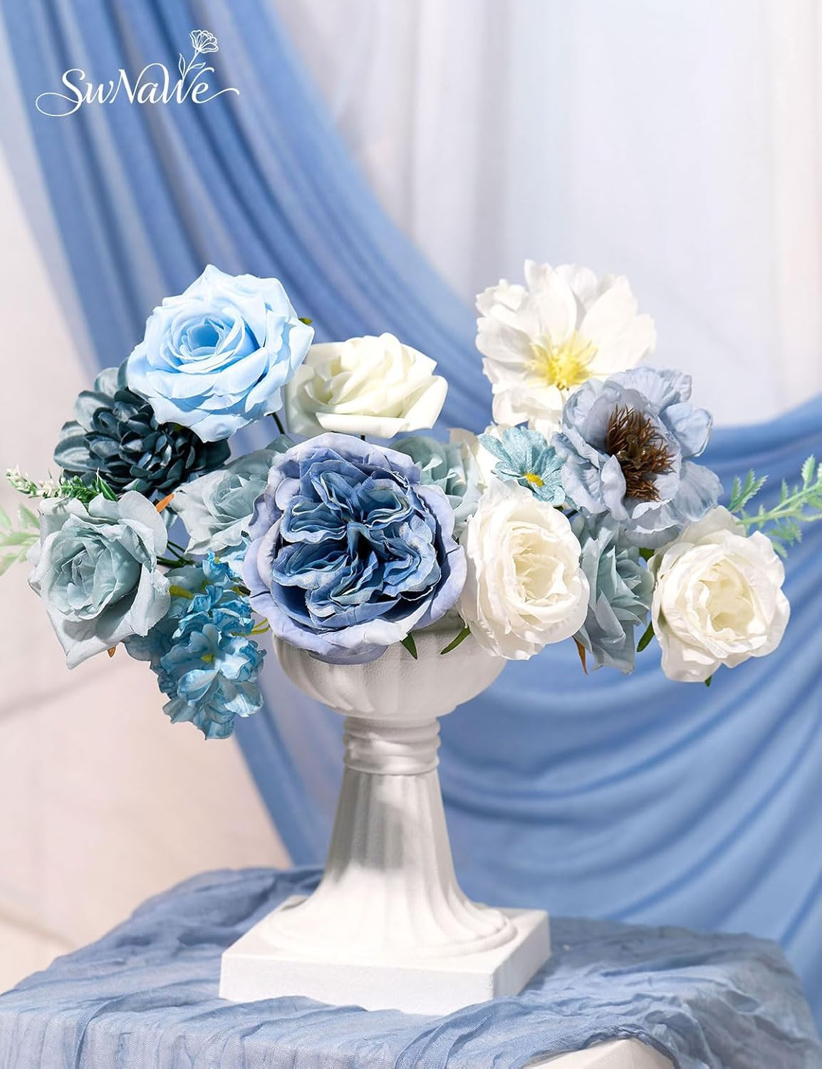 Light Blue Artificial Flowers Combo Set Silk Roses Peony Hydrangea Dahlia with S