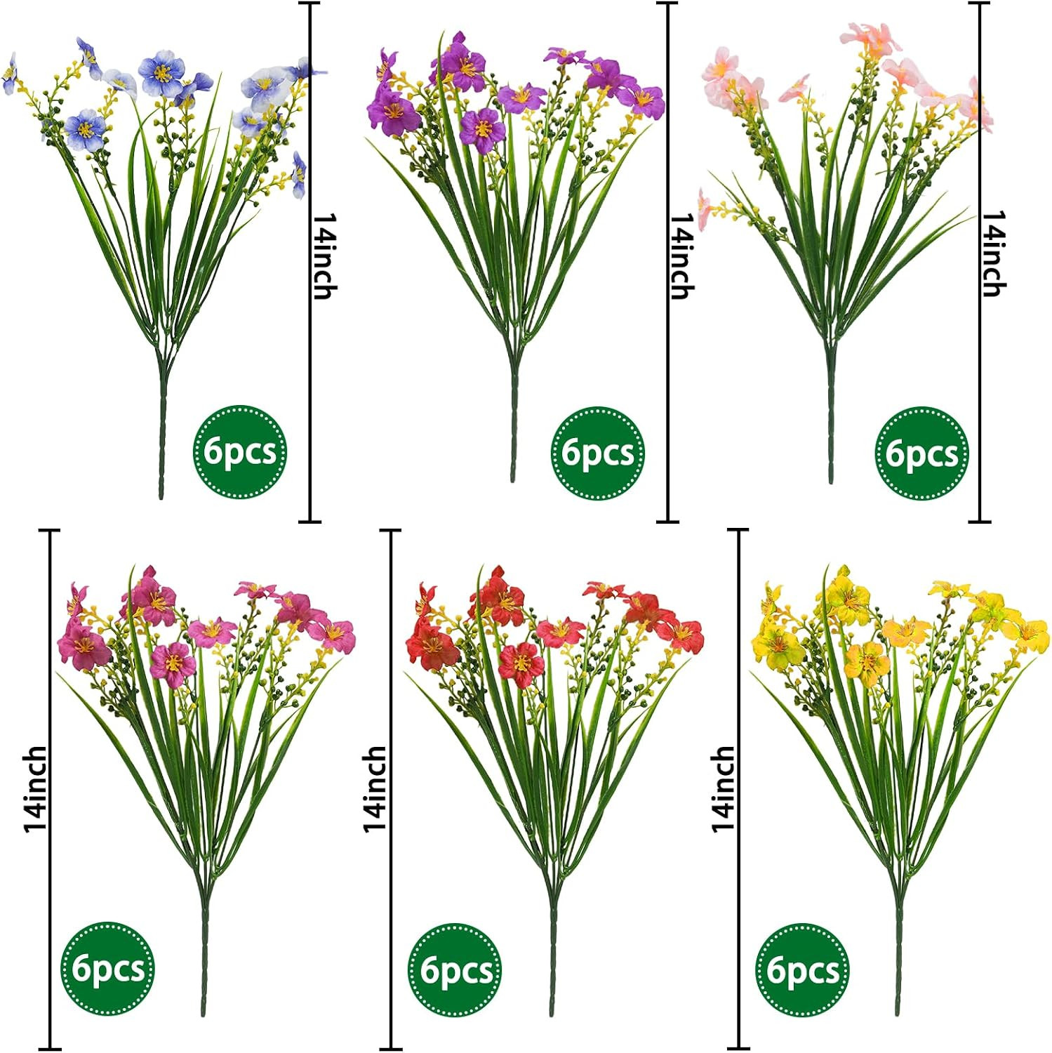 36 Pcs UV Resistant Faux Silk Flowers for Indoor & Outdoor Decor (6 Colors)