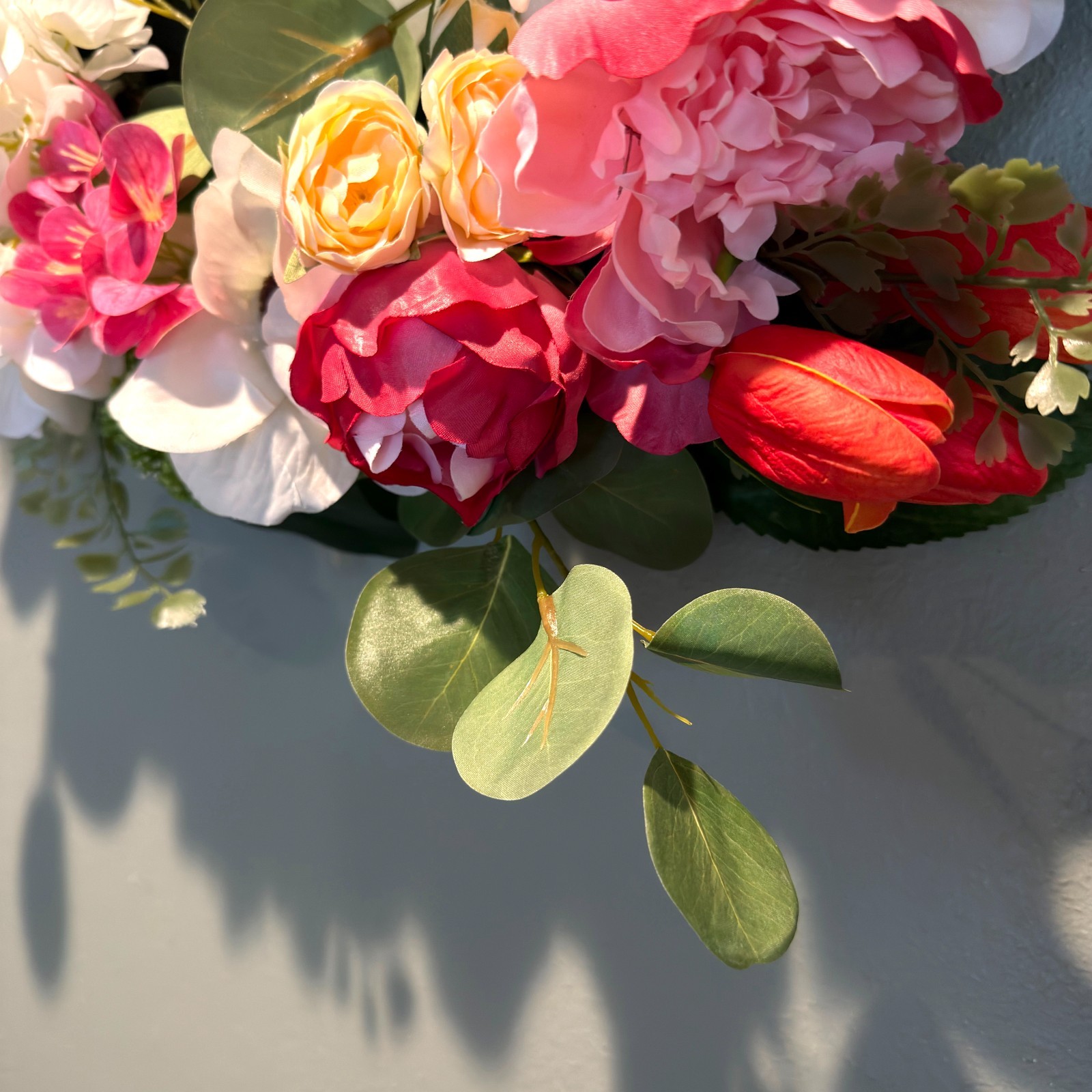 Peony Tulip Wreath Spring Flower Front Door Pink White Green Moss Floral Easter