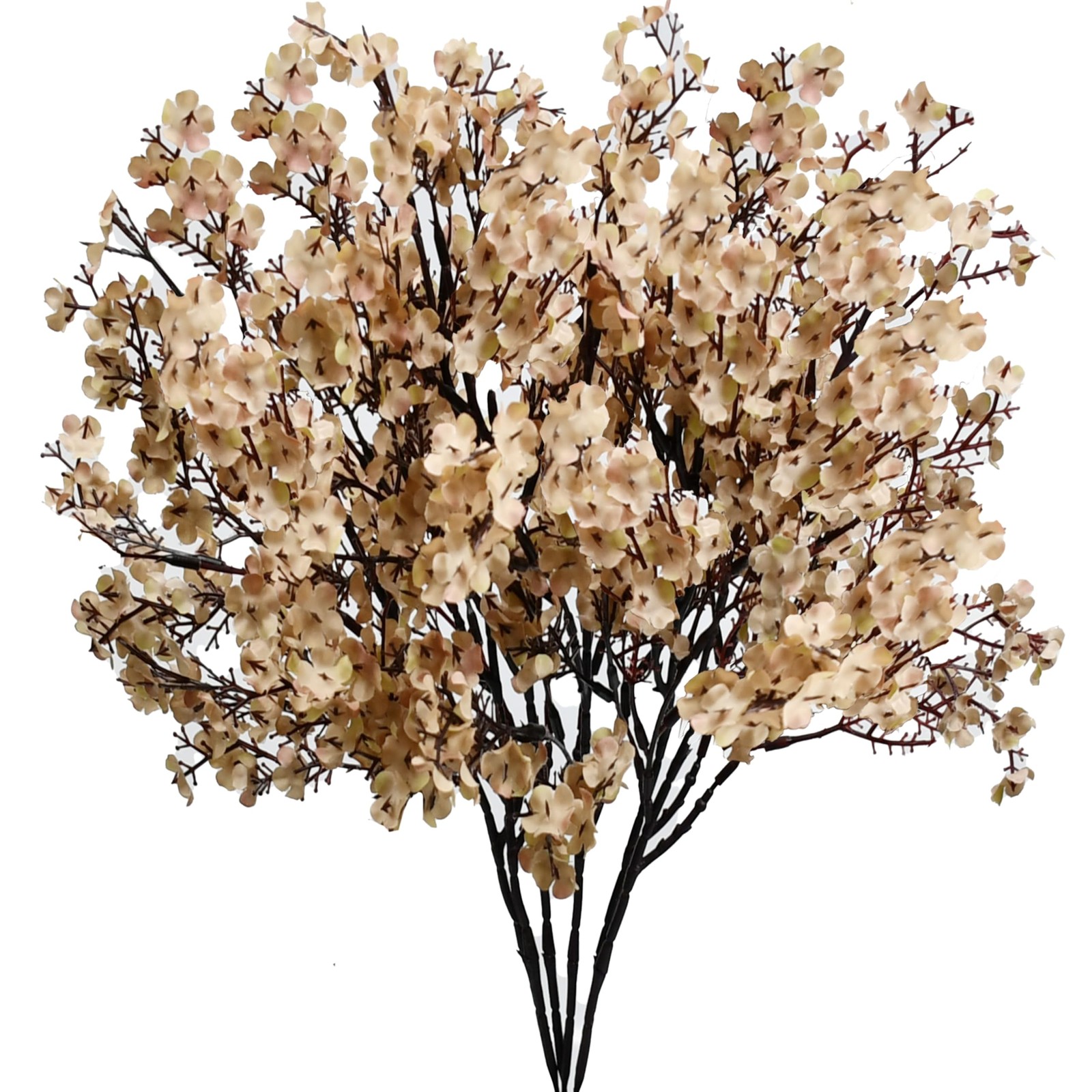 6 PCS Light Brown Artificial Babys Breath Flower Silk Gypsophila 18.5 Inch Dec