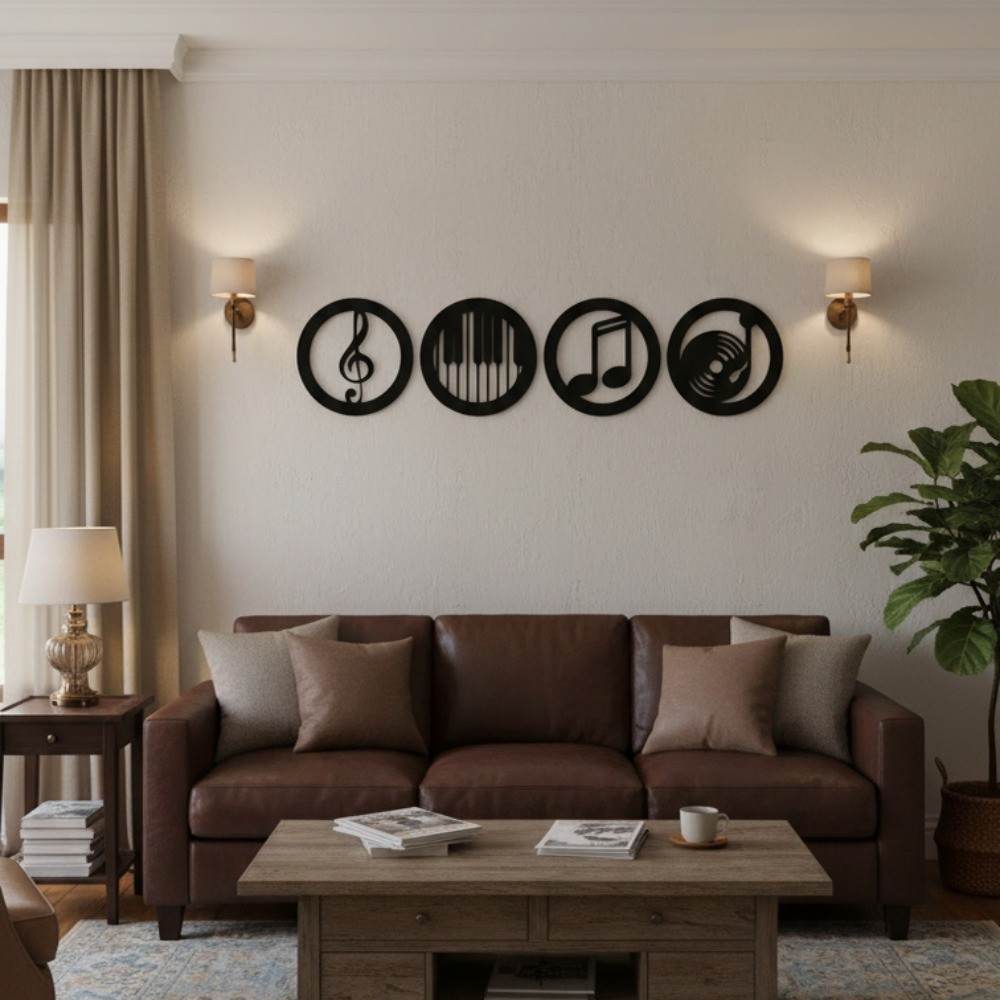 4-Piece Music Note Black Iron Metal Wall Art Set – Vintage Home Decor