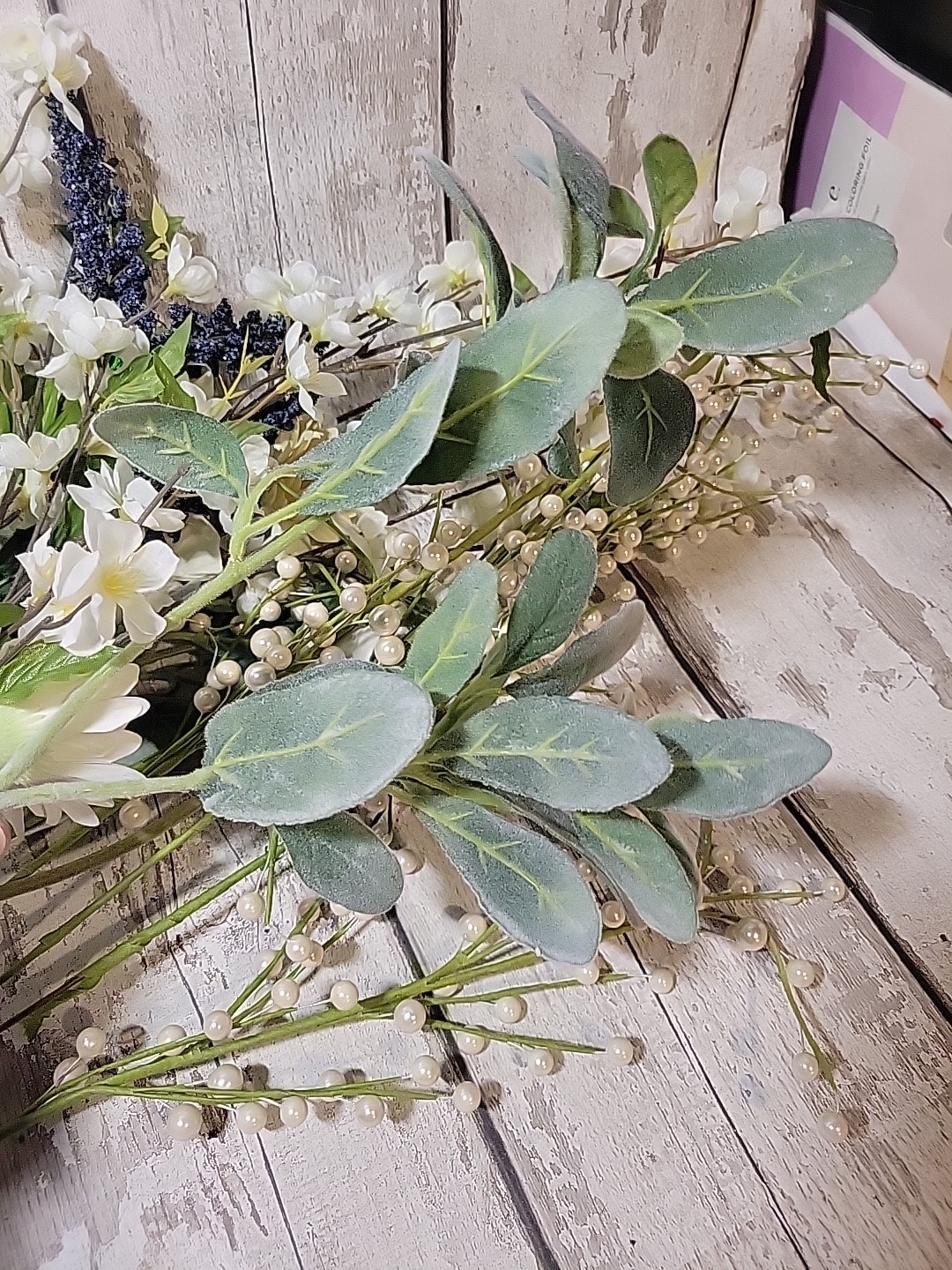 Faux Floral Flower Arrangement Single Pieces Daisy Pearl Berries Fuzzy Stems…
