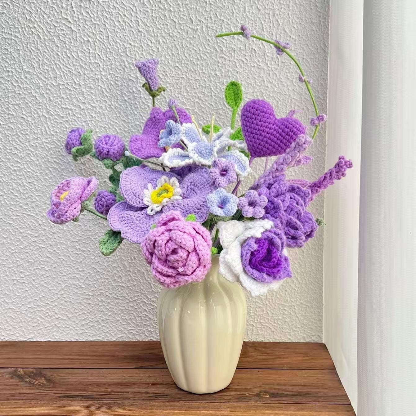 Purple Crochet Flower Bouquet Birthday Mother’s Day Mom Keepsake Flowers Gift