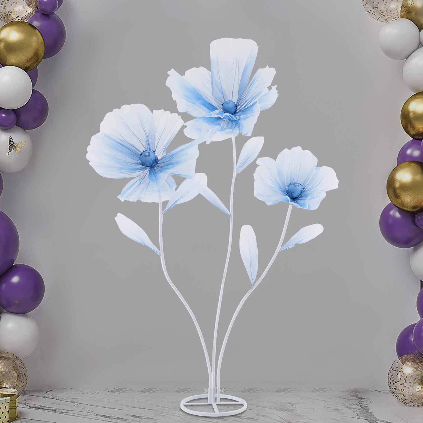 3-Head Artificial Flower Floor Decor Gradient Blue 67in