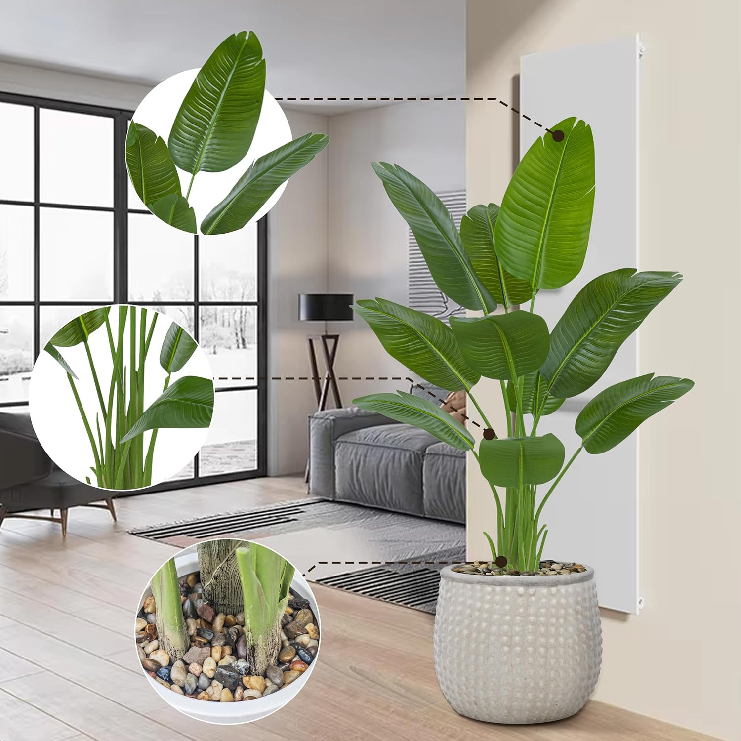 2 Pack 5FT Artificial Bird of Paradise Plant in White Pot for Home Decor