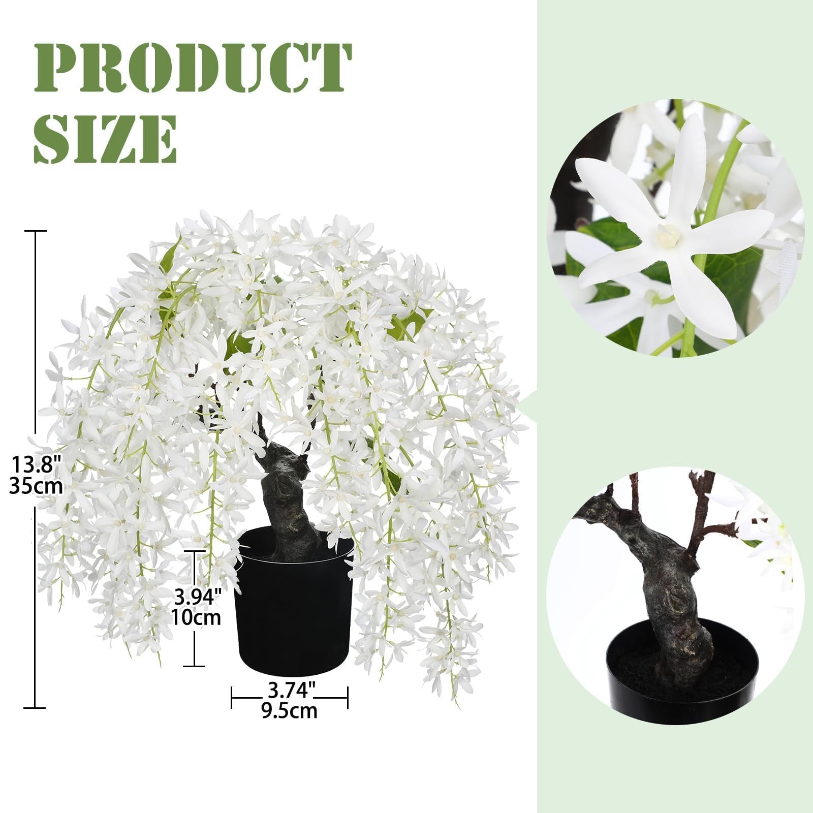 Artificial White Flower Tree 13.8″ Tall with Silk Wisteria 8in, White-13.8