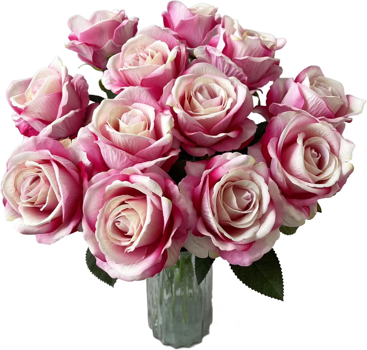 UKELER Artificial Rose Flowers Dark Pink 12 Pcs Blossom Rose Flowers Real Touch