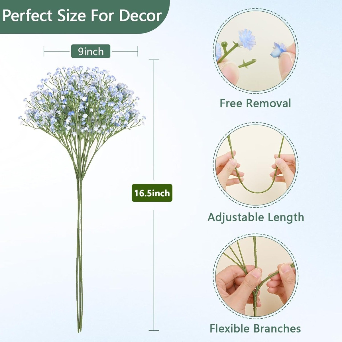 18Pcs Blue Babys Breath Artificial Flowers Gypsophila Bouquet Wedding Decor