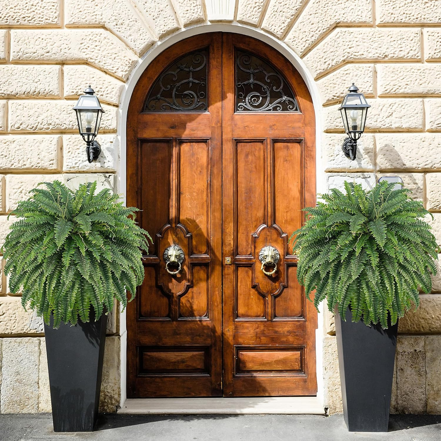 50″ Artificial Boston Ferns, Fake Bush Plants, Large Faux Ferns with 96 Fronds f