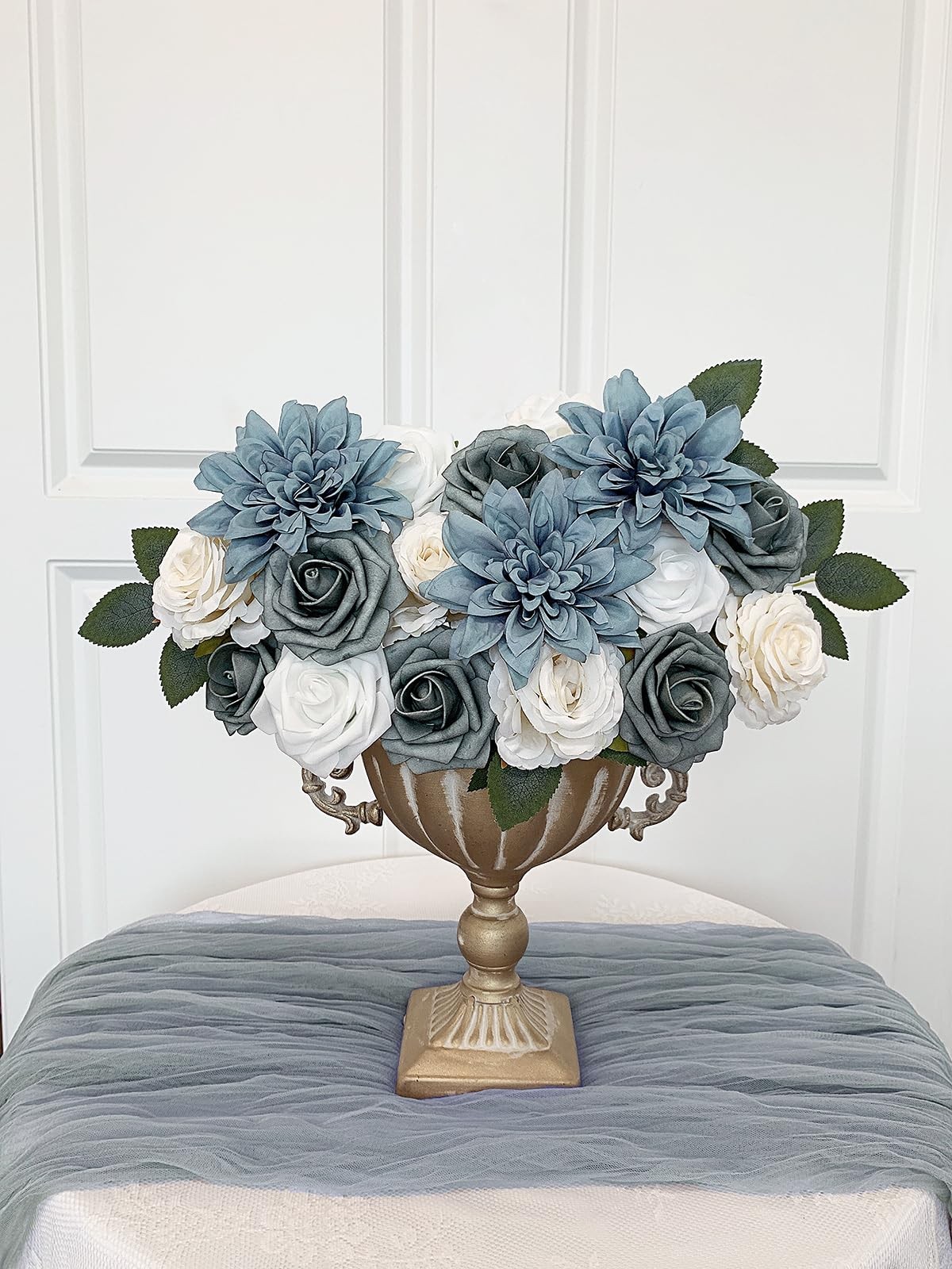 Roses Artificial Flowers, Dusty Blue, Silk, Wedding Bouquets, Centerpiece