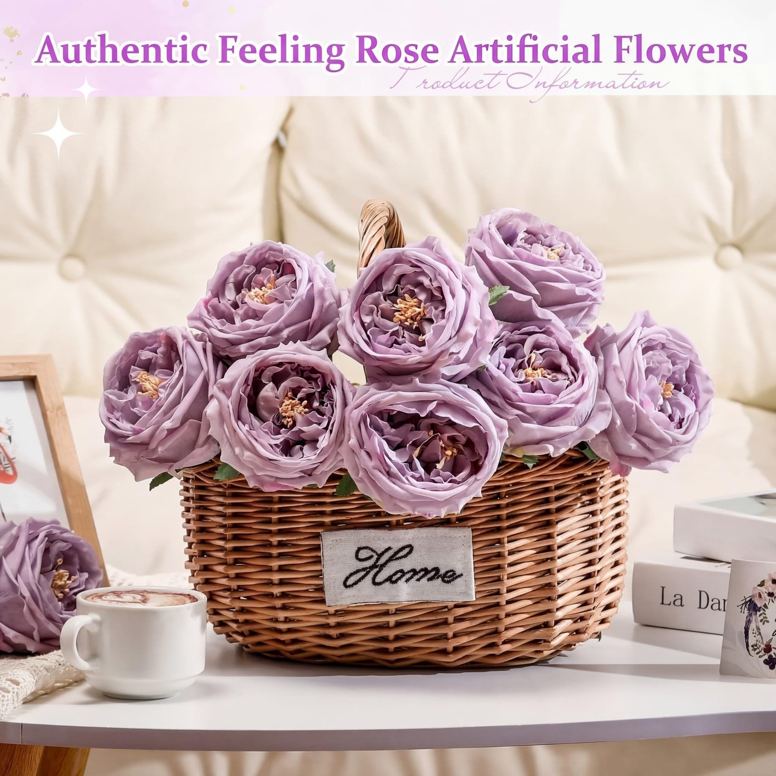 Daifunli 10pcs Peonies Artificial Flowers, Faux Austin Rose Long Stem Real Fake
