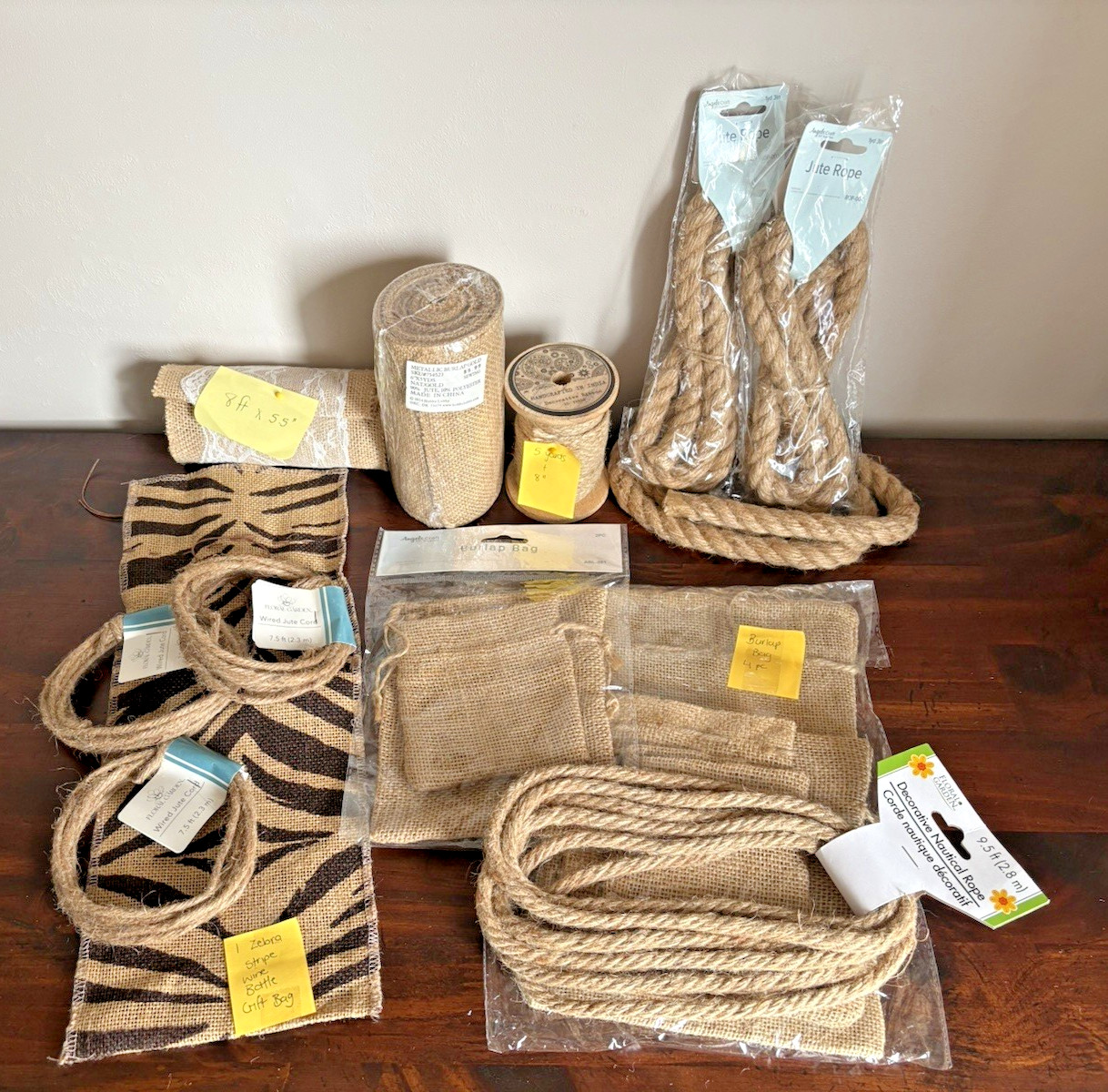 Jute Burlap Bundle Table Runners, Wired Jute Cord, Ribbon, Rope, Gift Bags