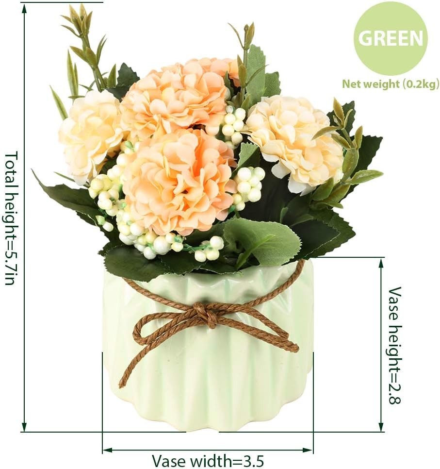 Artificial Hydrangea Bouquet with Small Ceramic Vase Fake Silk Variety Flower…