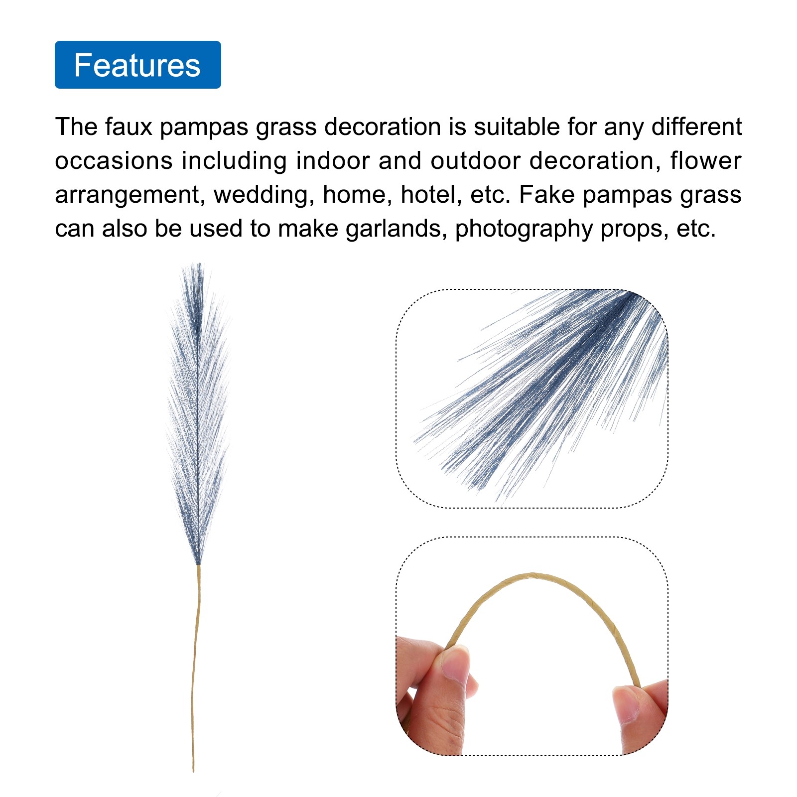 18Pcs Pampas Artificial Grass,21″ Fake Pampas for Wedding Decoration,Dark Blue