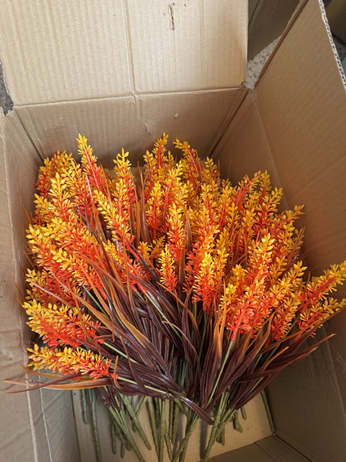 Artificial Flowers- Green Boxwood And Orange Nigirior. 26 Pieces Included.