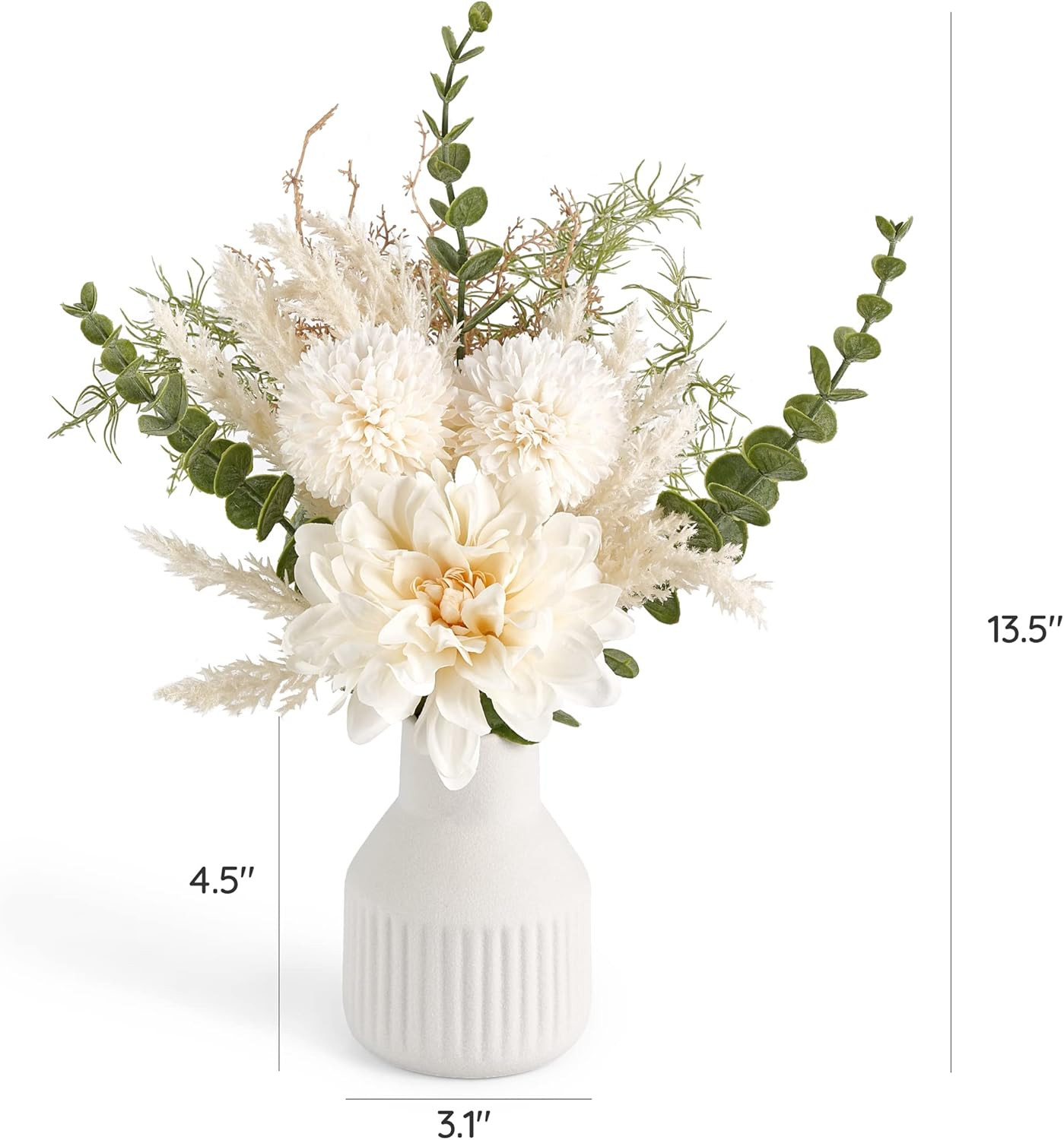 Small Artificial Flowers in Ceramic Vase 13.5″ Centerpieces Coffee Table Decor,