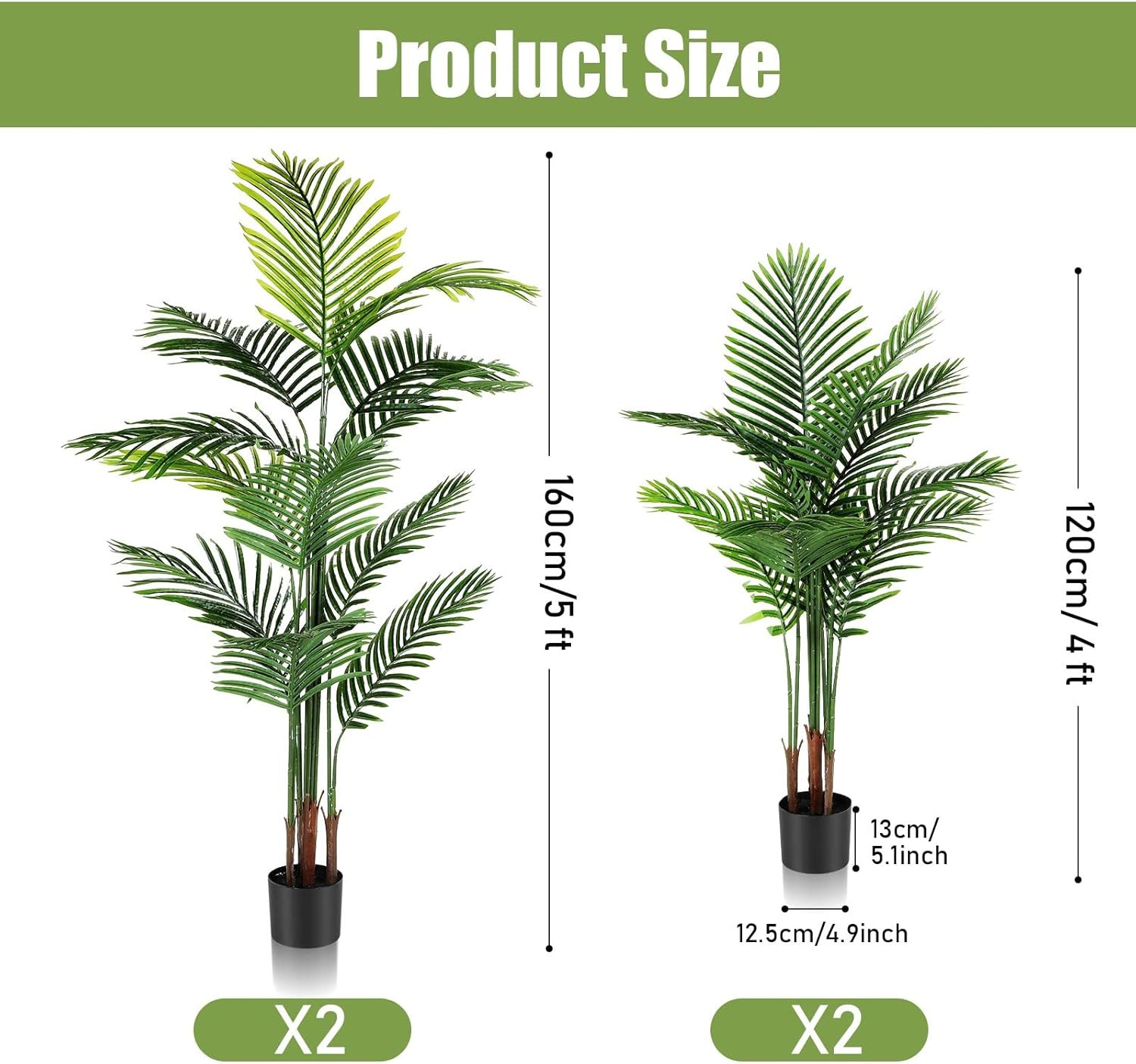 4 Pack Artificial Palm Trees – 4ft & 5ft Faux Plants for Home & Office Decor