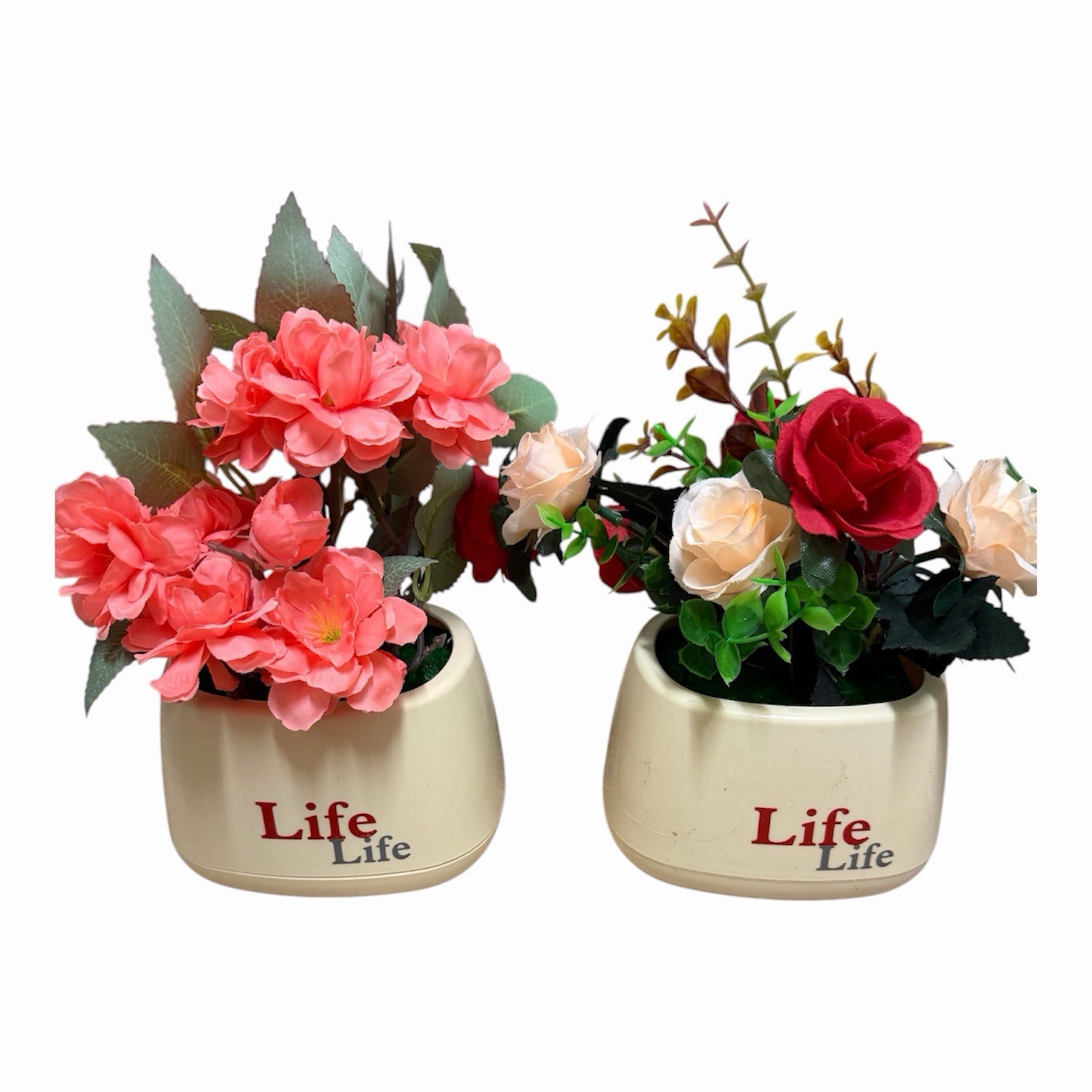 Set of 4 Artificial Flower Arrangements in Pots Roses Lilies Home Decor
