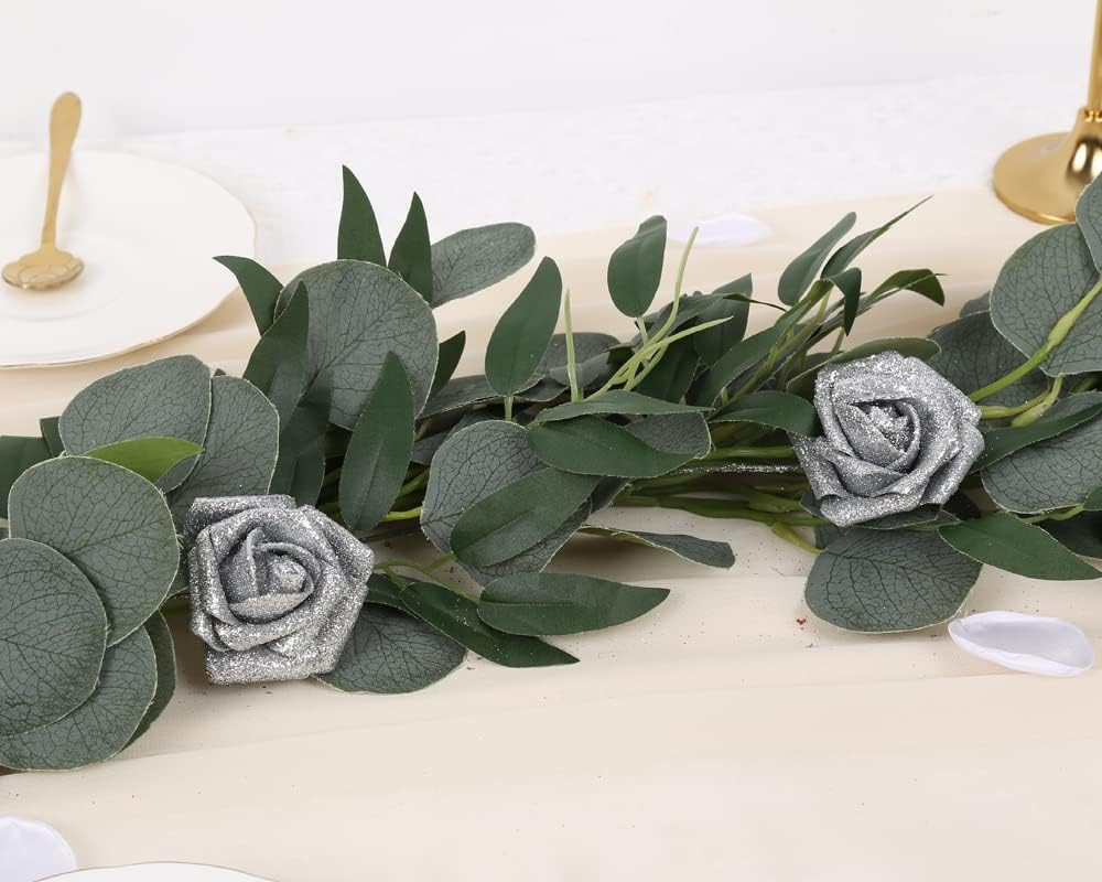 Silver Roses Artificial Flowers,25PCS Foam Glitter Roses Glitter Flowers Fake Ro