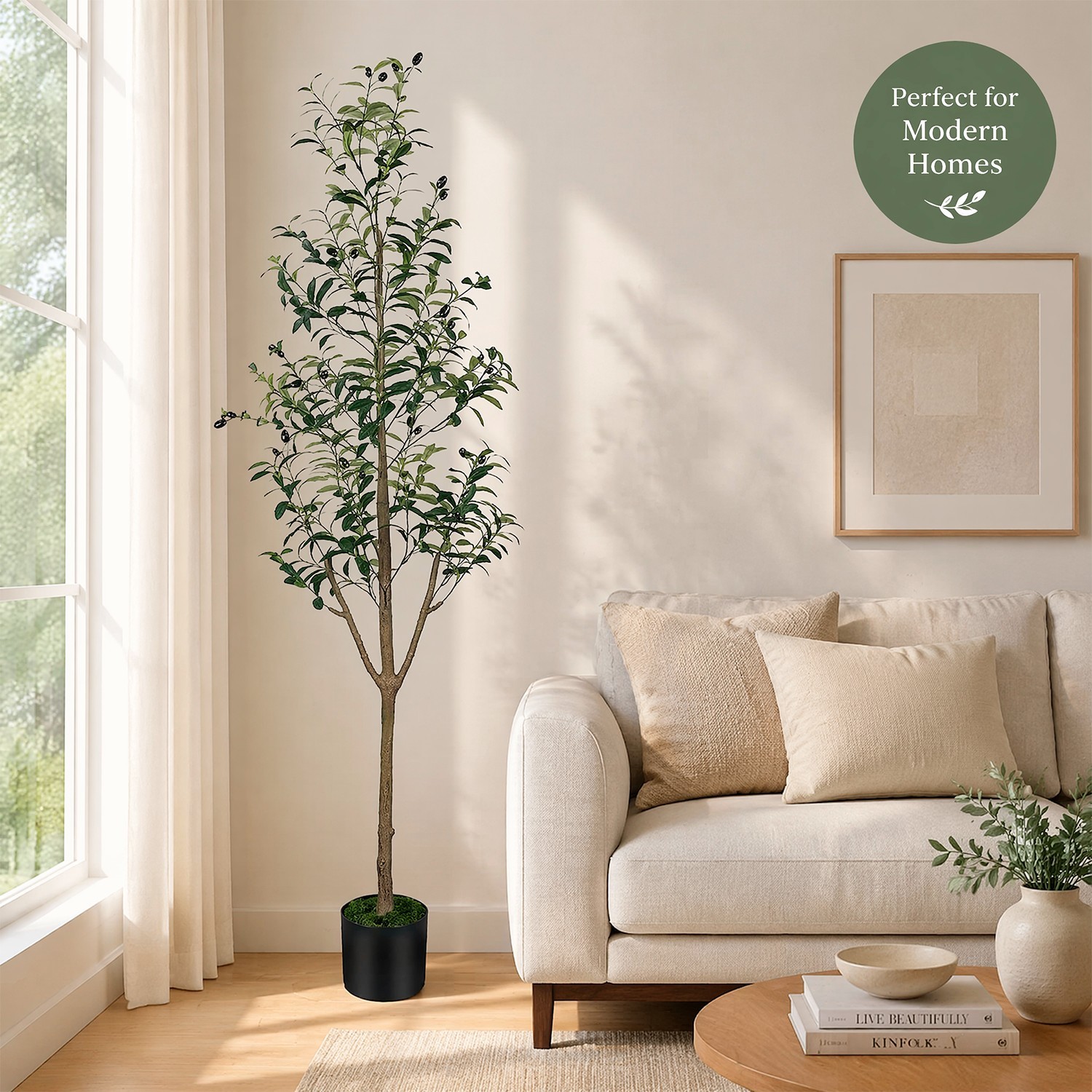 180cm Detachable Artificial Olive Tree Lush Leaves Potted Plant for Home Decor